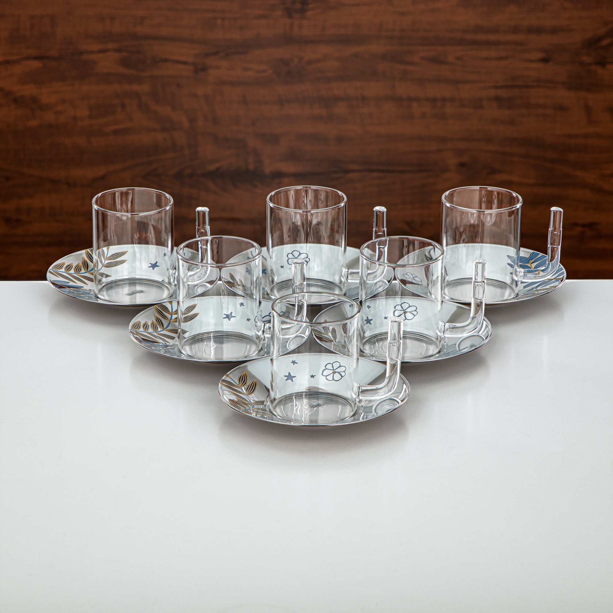 Almarjan Tea Set Borosilicate Glass, Stainless Steel & Porcelain 18 Pieces (18PCS-12196-2) – Blue Botanical Tea Collection