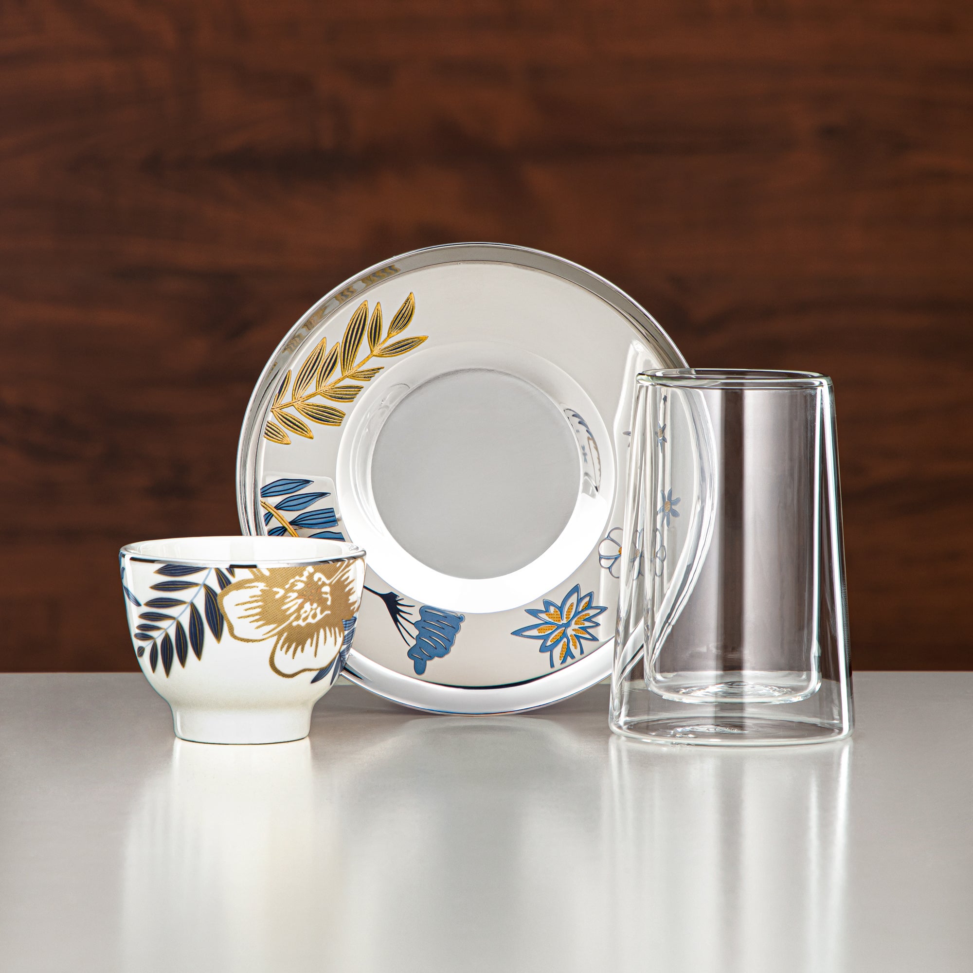 Almarjan Vacuum Flask & Tea Set ABS Silver & Gold 20 Pieces (GOK-S-S-G + 18PCS-12196-3) – Elegant Serving | Ramadan & Gatherings