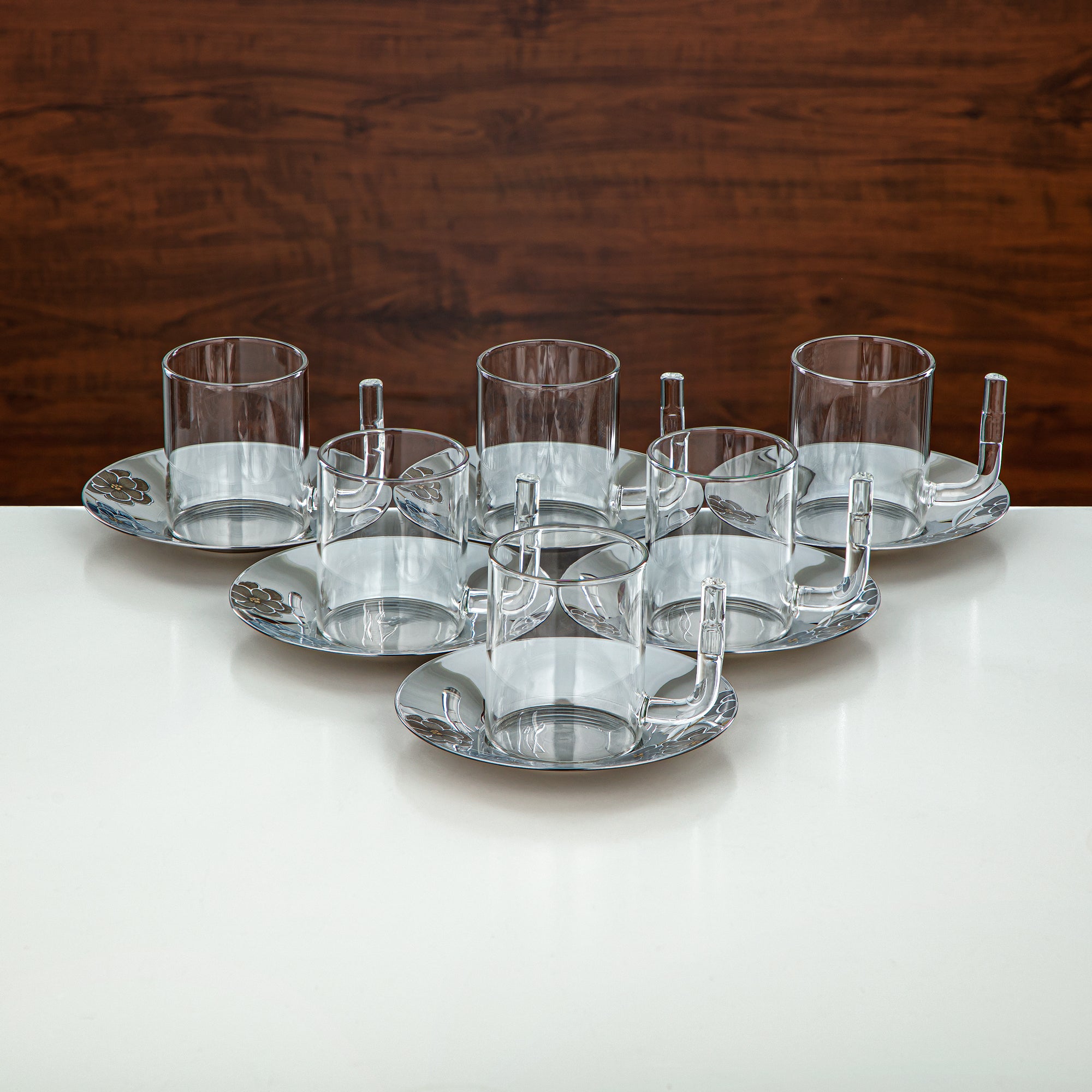 Almarjan Tea Set Borosilicate Glass, Stainless Steel & Porcelain 18 Pieces (18PCS-12256-2) – Contemporary Floral Tea Collection