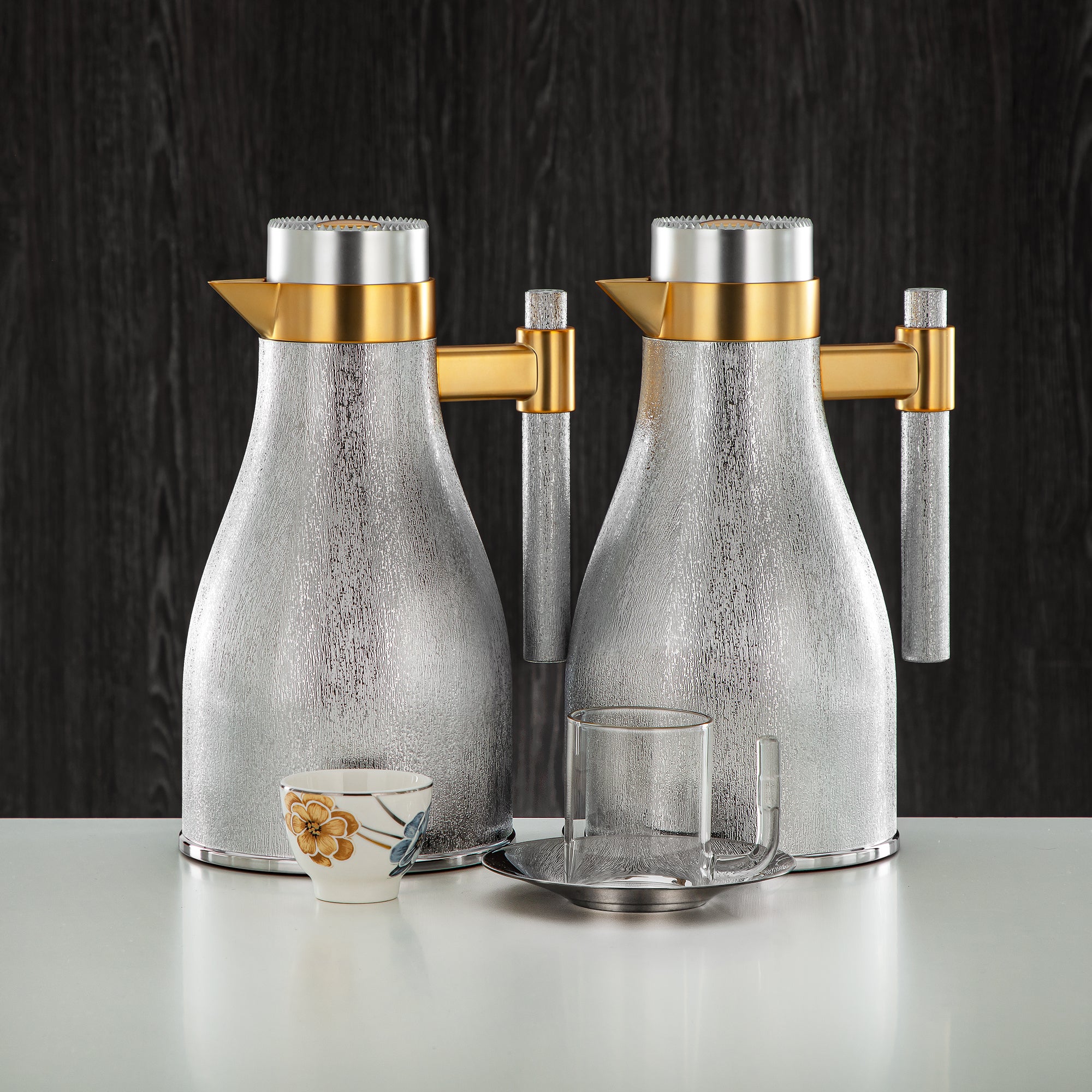Almarjan Vacuum Flask Set 20 Pieces | Matt Silver & Matt Gold 1L + 1L (GOK-S-MS-MG + 18PCS-12256-2) – Elegant Serving | Gatherings, Special Occasions, Ramadan, Eid