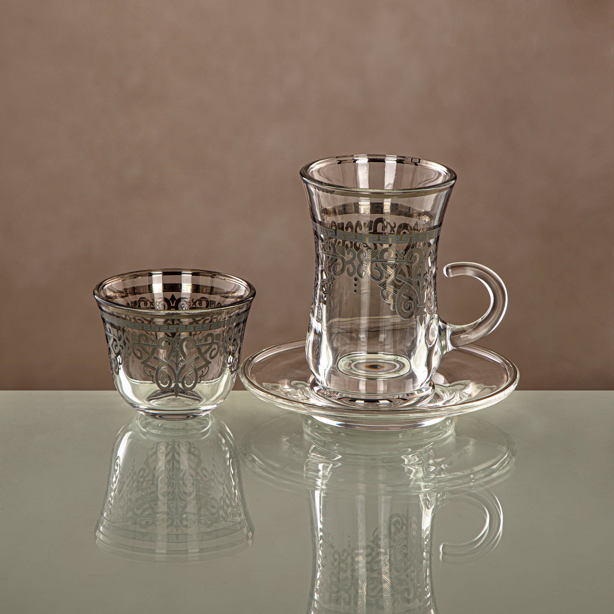 Almarjan Tea Set Clear & Silver 18 pieces (18PCS SET-YCS-SIL) Gatherings, special occasions, Ramadan, eid