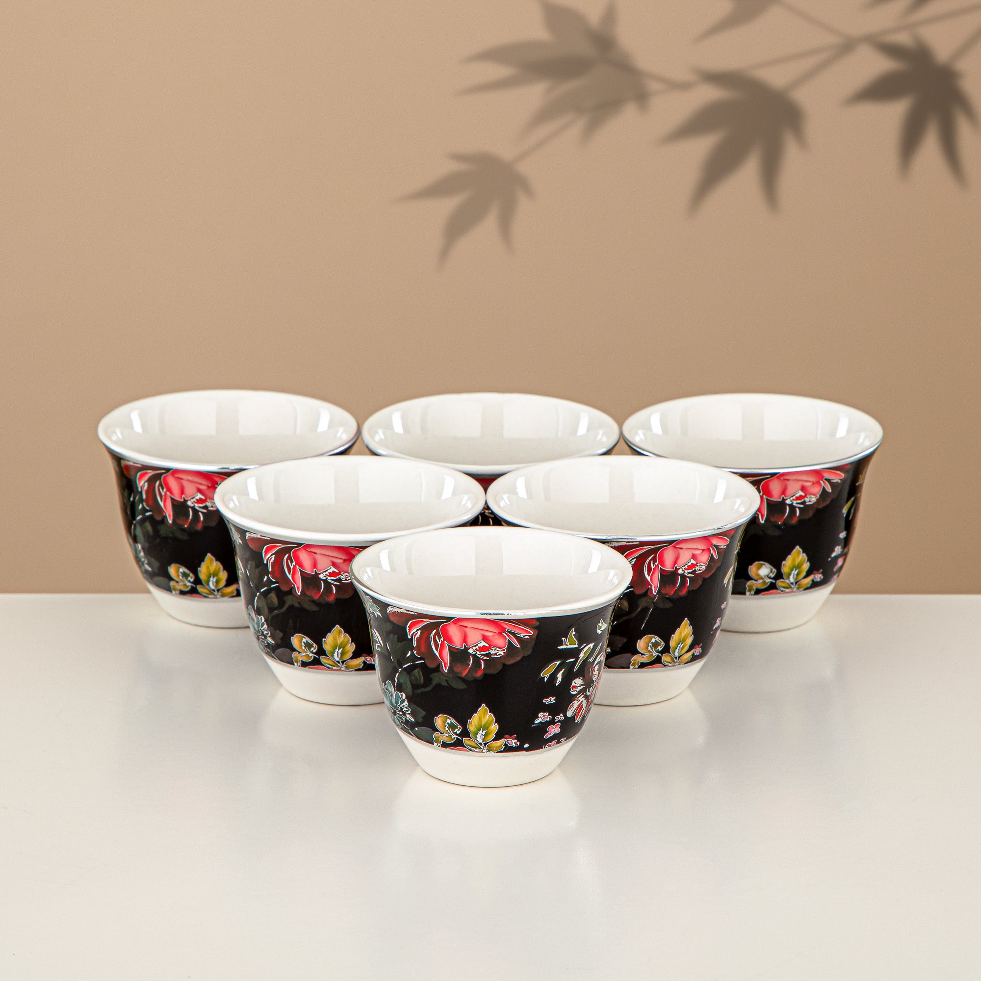 Almarjan Vacuum Flask Set 24 Pieces, 1L + 1L, Floral & Matt Silver (24-JBH-TR-AZ04S) - Tea & Coffee Complete Set