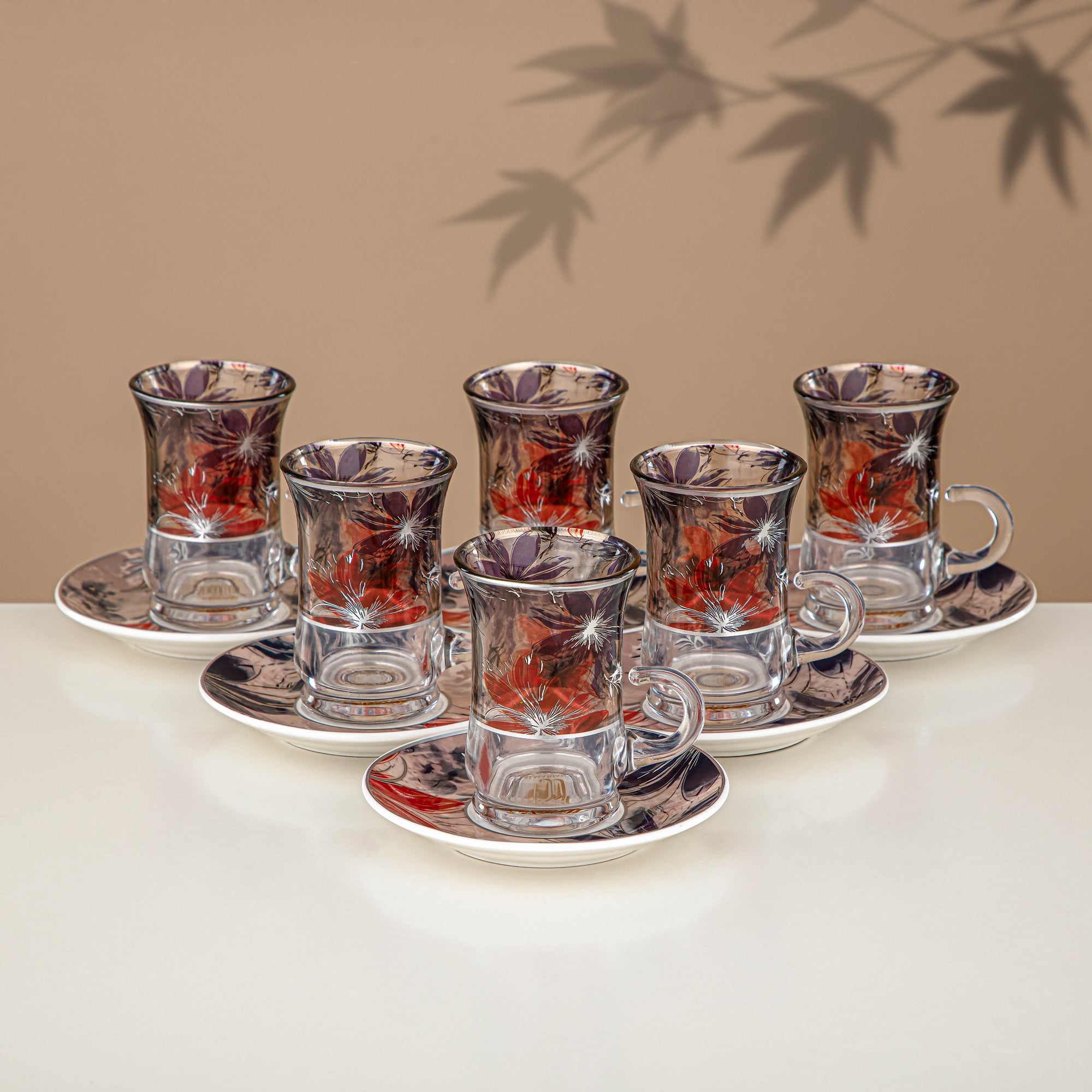 Almarjan Vacuum Flask Set 24 Pieces, 1L + 1L, Floral & Matt Silver (24-JBH-TR-AZ05S) - Tea & Coffee Complete Set