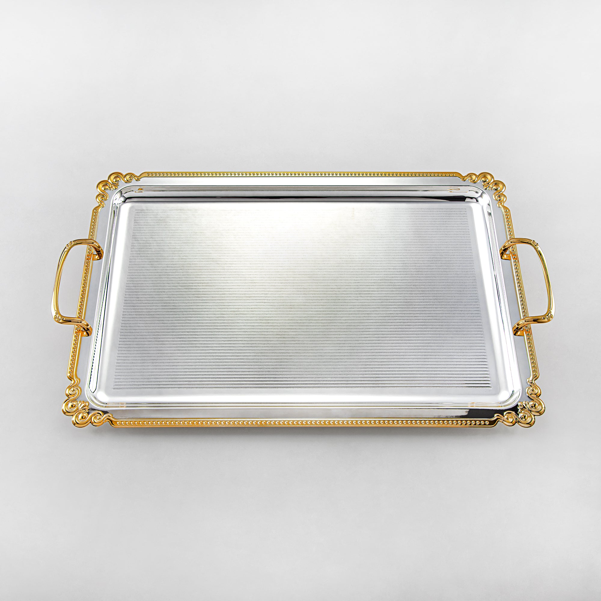 Almarjan Serving Tray, Silver & Golden (332XL-SG) | Ramadan & Special Occasions