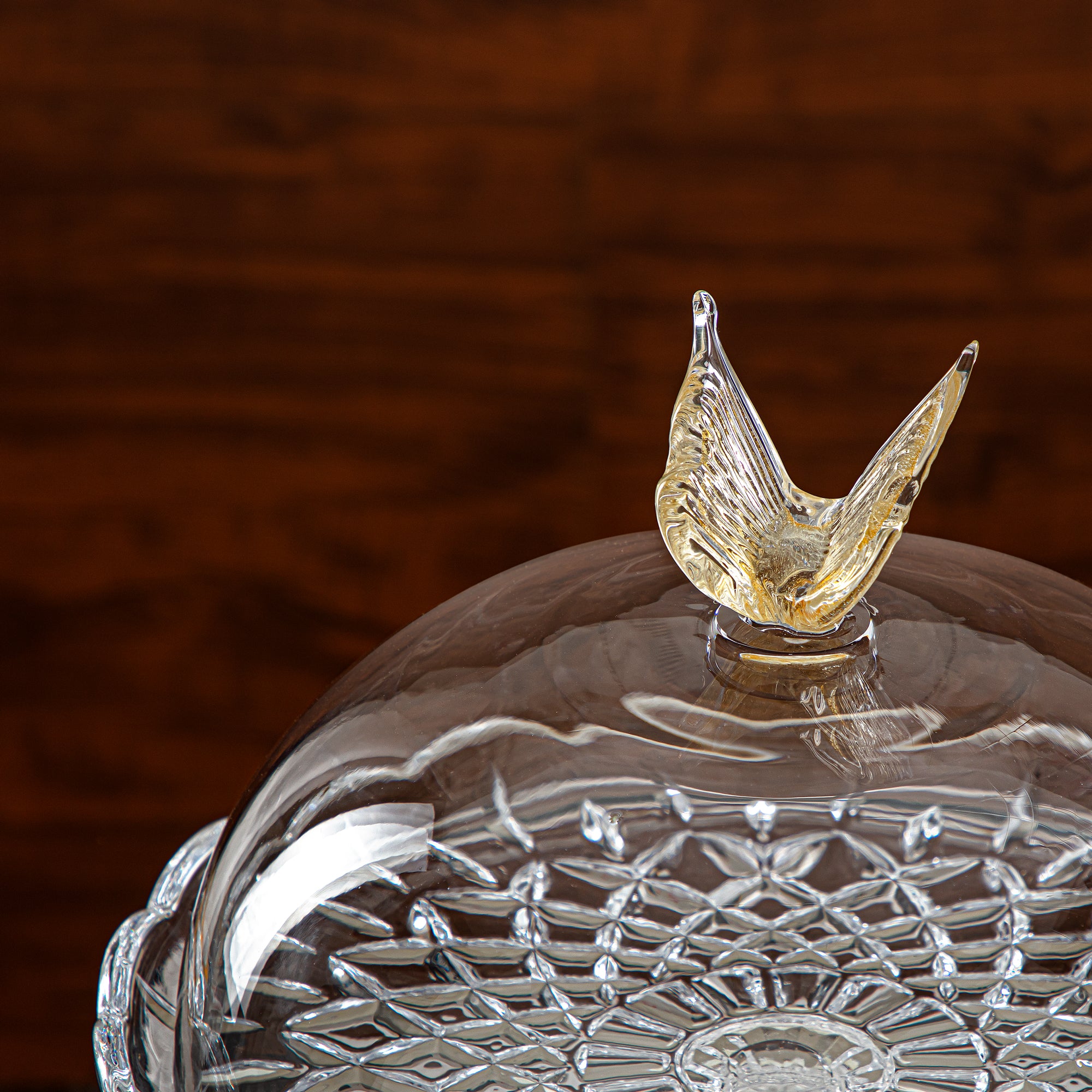 Almarjan Cake Stand 31CM Glass Clear & Amber (41275-330FL-BA) Elegant Hosting Pieces