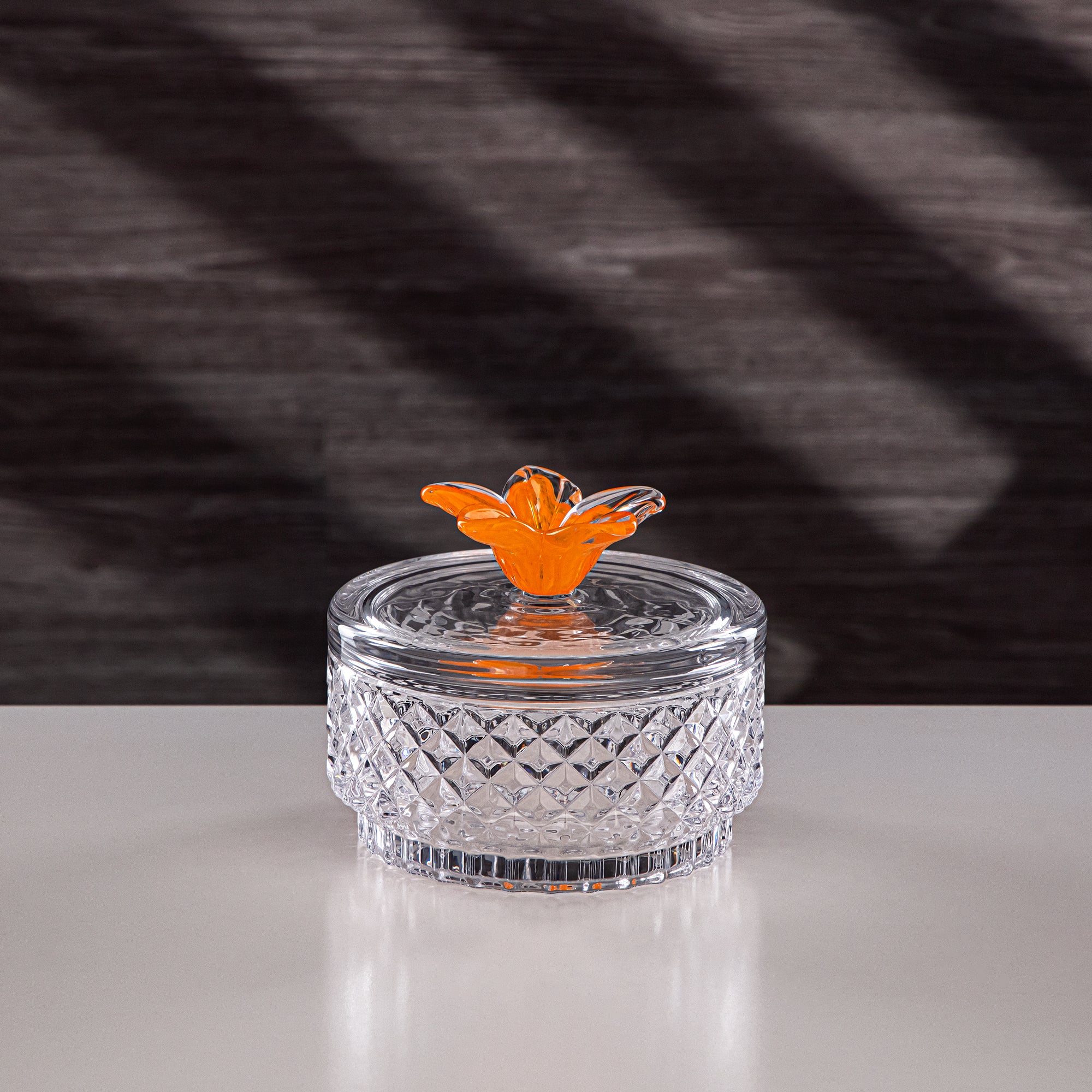 Almarjan Candy Bowl 15cm Glass Clear with Orange Flower