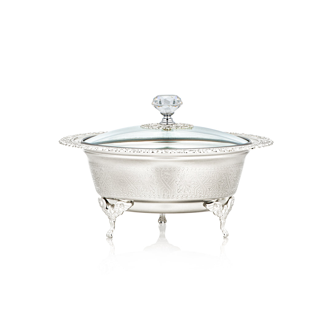 Almarjan 20 CM Date Bowl With Glass Cover Silver - 851-27 SA