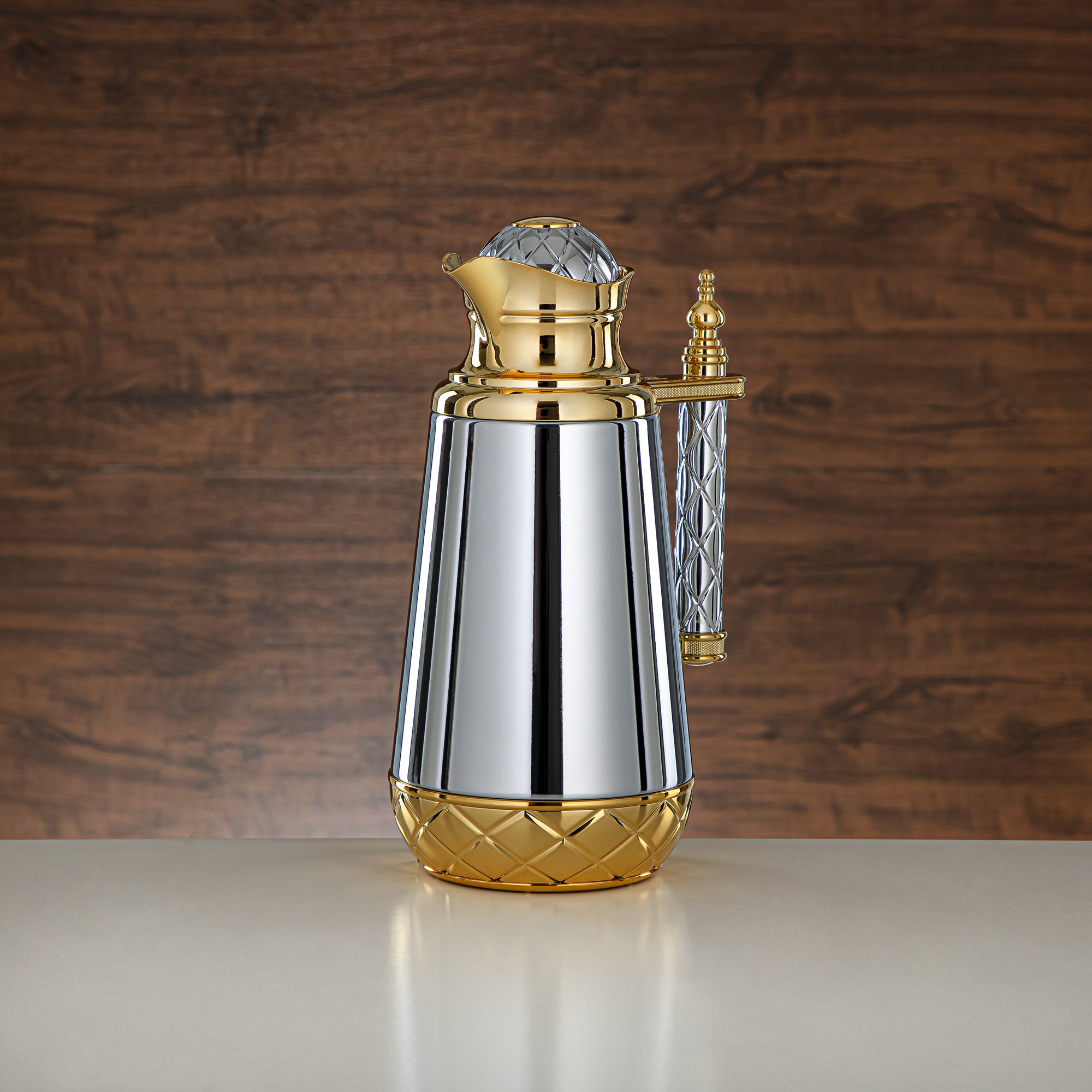 Almarjan Vacuum Flask Set, Push Button - 0.7L + 1L, Silver & Gold (CBY+CBZ-CEG) - Classic Vacuum Flasks