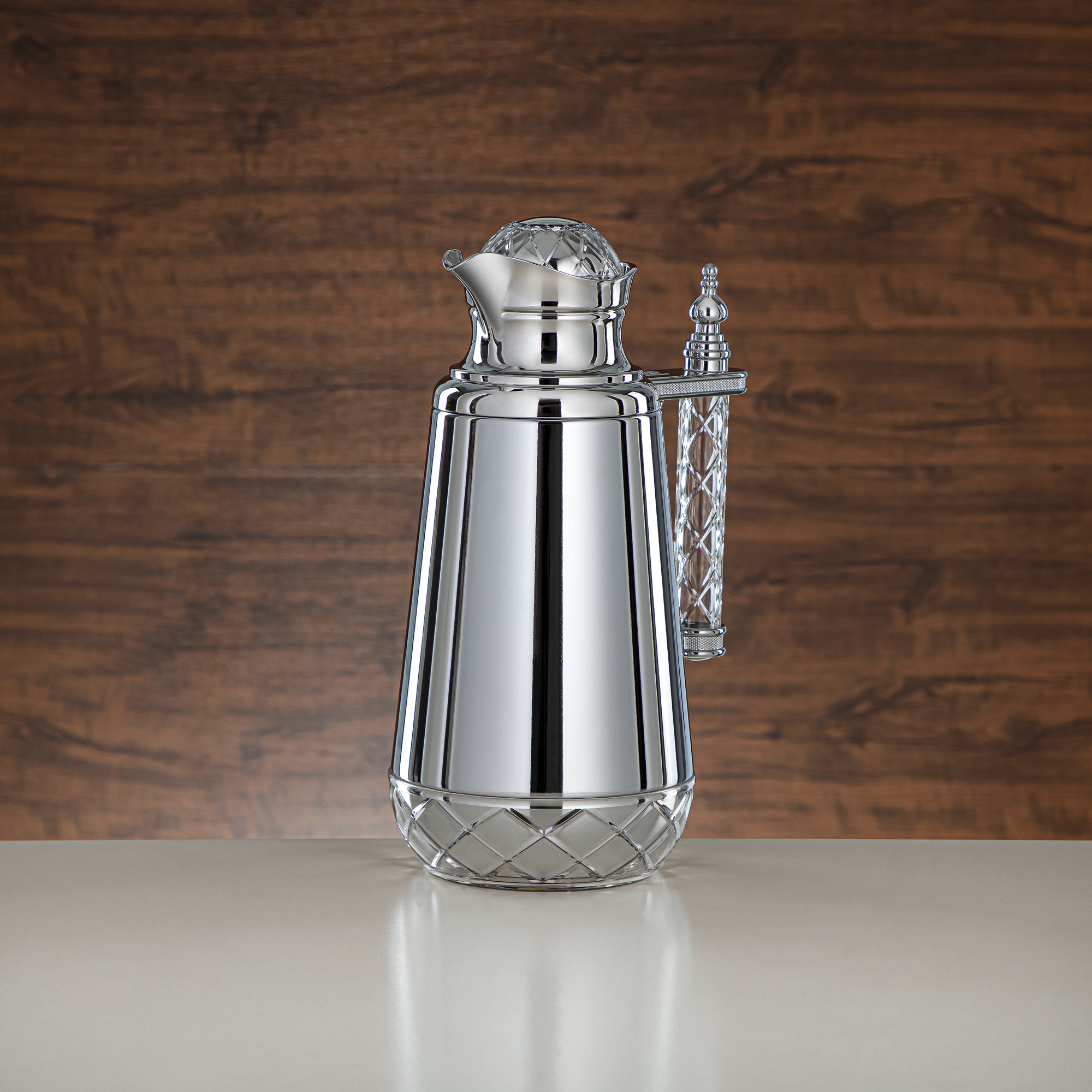 Almarjan Vacuum Flask Set, Push Button, Acrylic Handle - 0.7L + 1L, Silver (CBY+CBZ-SCC) - Classic Vacuum Flasks