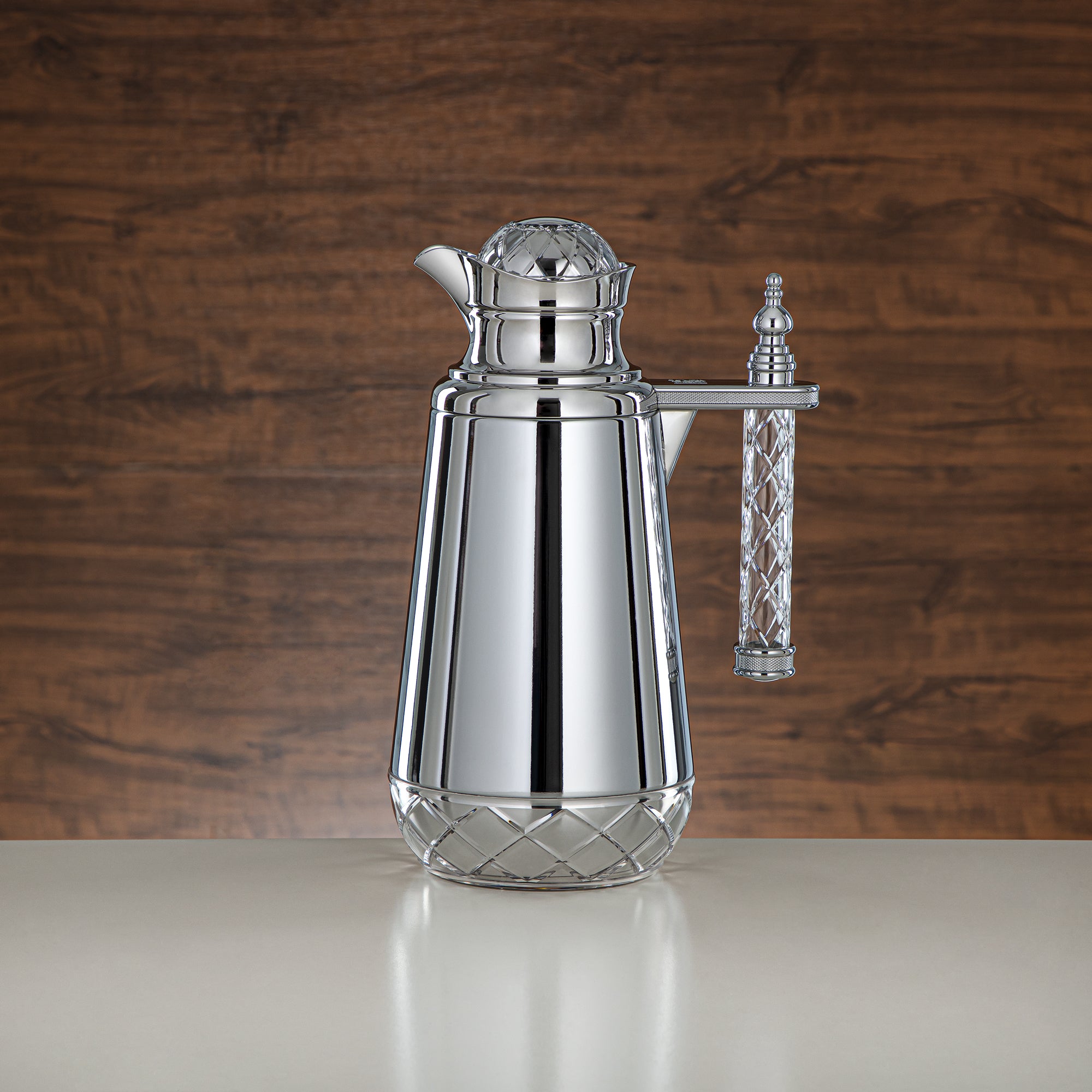 Almarjan Vacuum Flask Set, Push Button, Acrylic Handle - 0.7L + 1L, Silver (CBY+CBZ-SCC) - Classic Vacuum Flasks