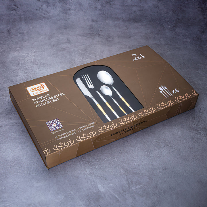 Almarjan 24 Pieces Stainless Steel Cutlery Set Silver & Gold - CUT0010221