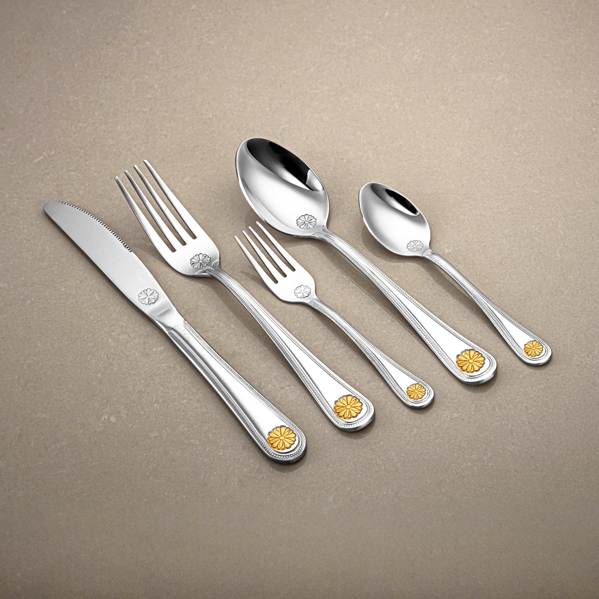 Almarjan Cutlery Set 72 Pieces, Stainless Steel, Leather Case, Silver & Gold (CUT0010344) Elegant Cutlery Set