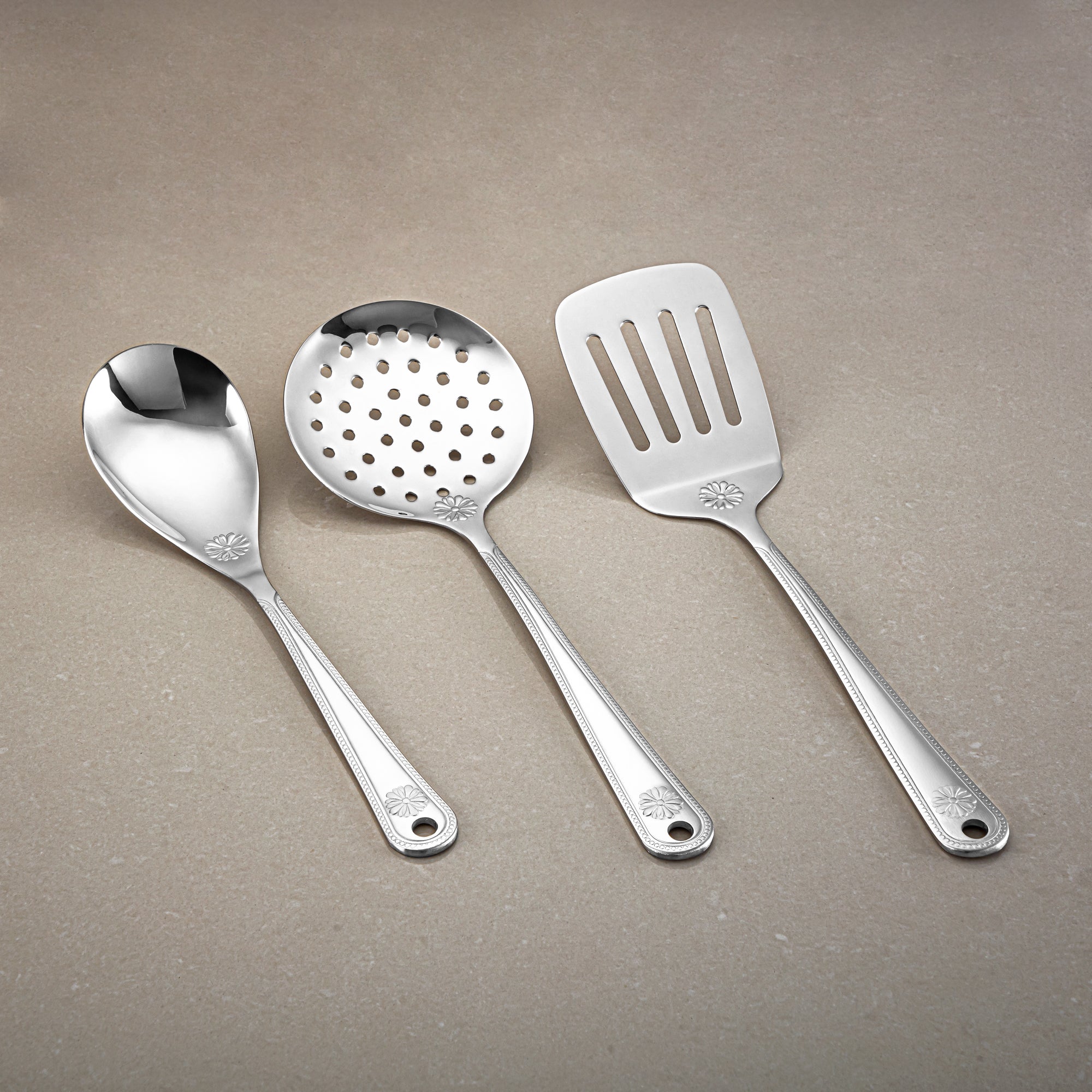 Almarjan Kitchen Tool Set 7 Pieces, Stainless Steel, With Stand, Silver (CUT0010381) Elegant Flatware