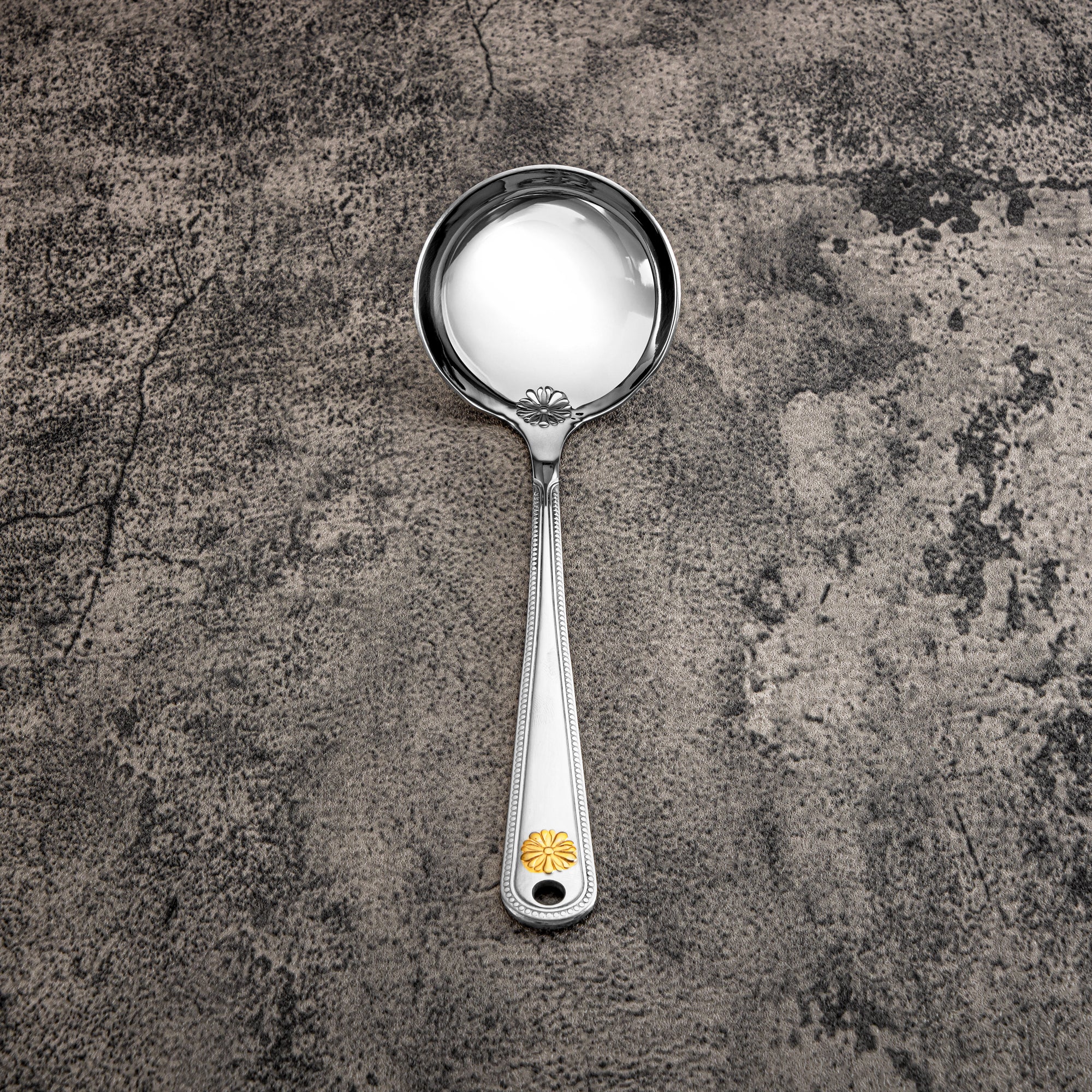 Almarjan Small Soup Ladle, Stainless Steel, Silver & Gold (CUT0010404) Elegant Flatware