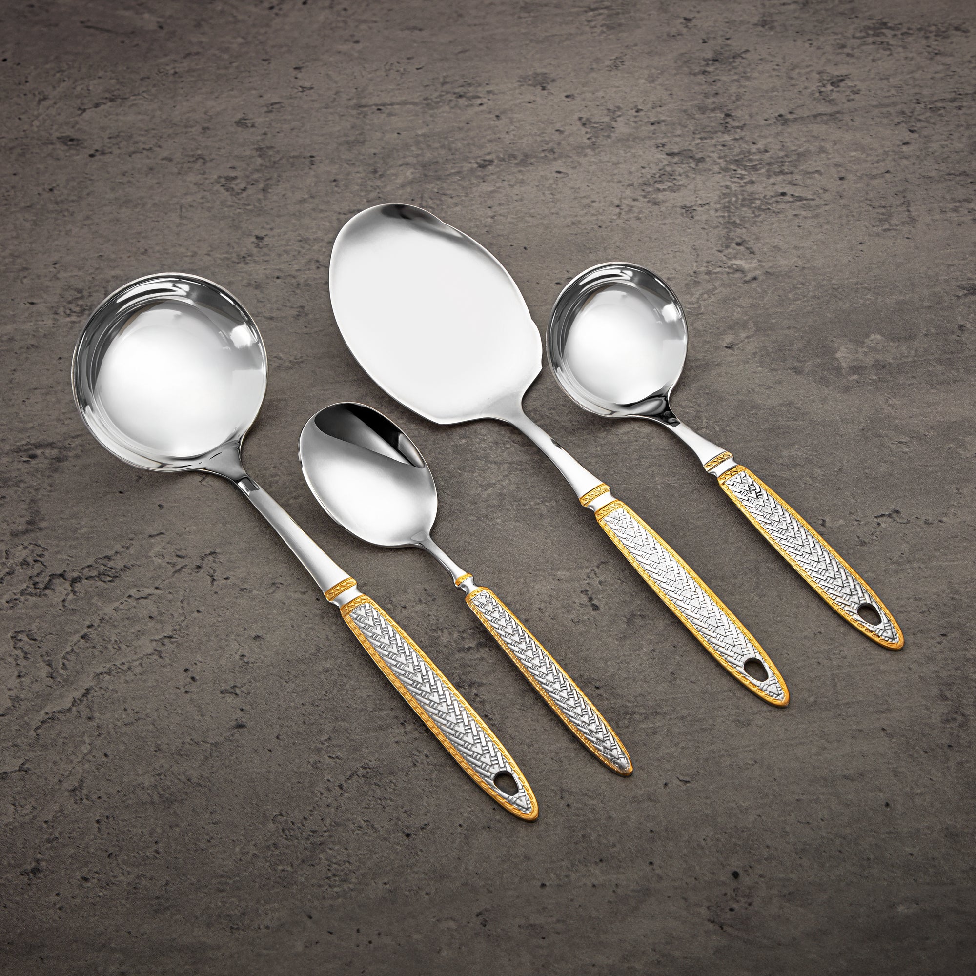 Almarjan Cutlery Set 72 Pieces, Stainless Steel, Leather Case, Silver & Gold (CUT0010431) Elegant Cutlery Set