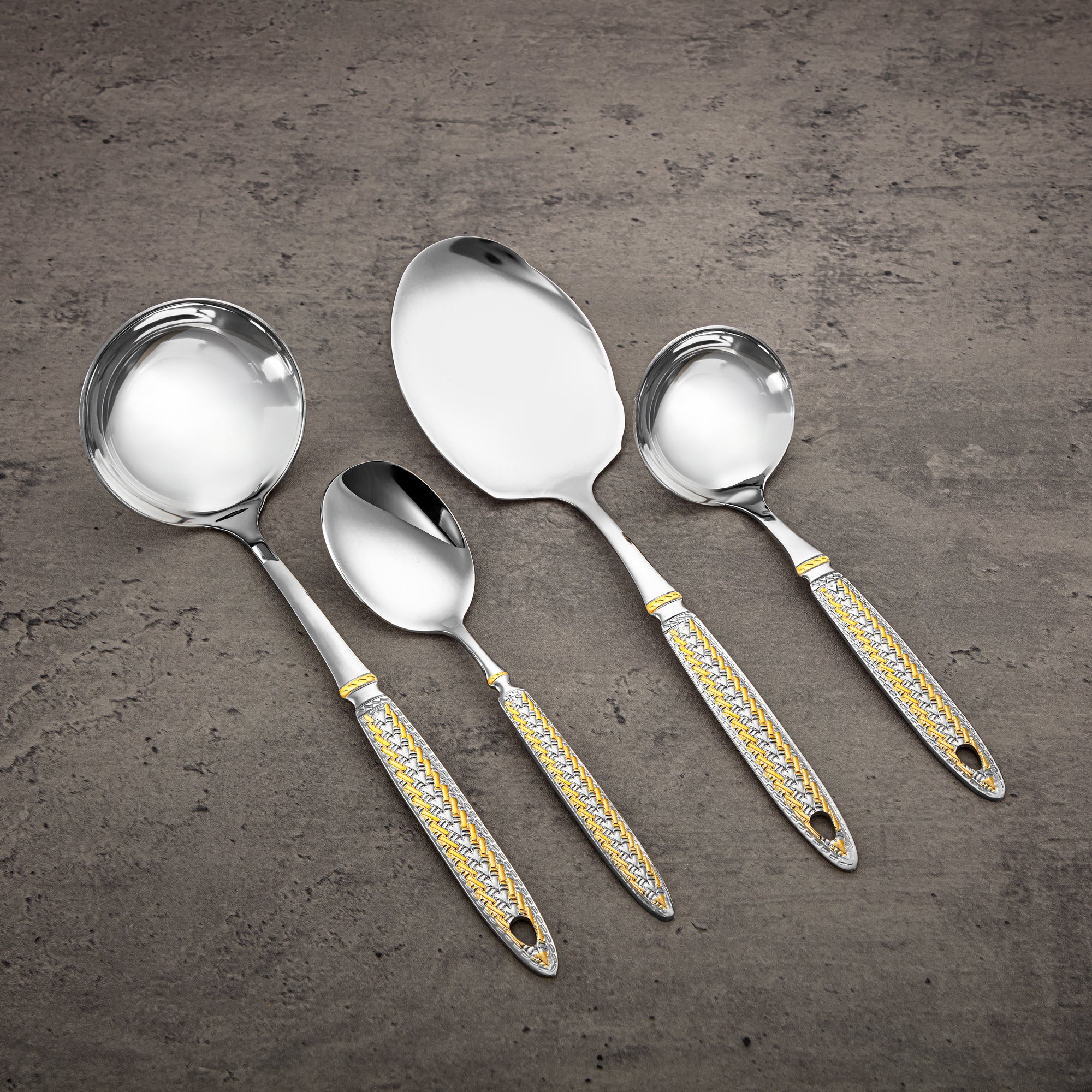 Almarjan Cutlery Set 72 Pieces, Stainless Steel, Leather Case, Silver & Gold (CUT0010432) Elegant Cutlery Set