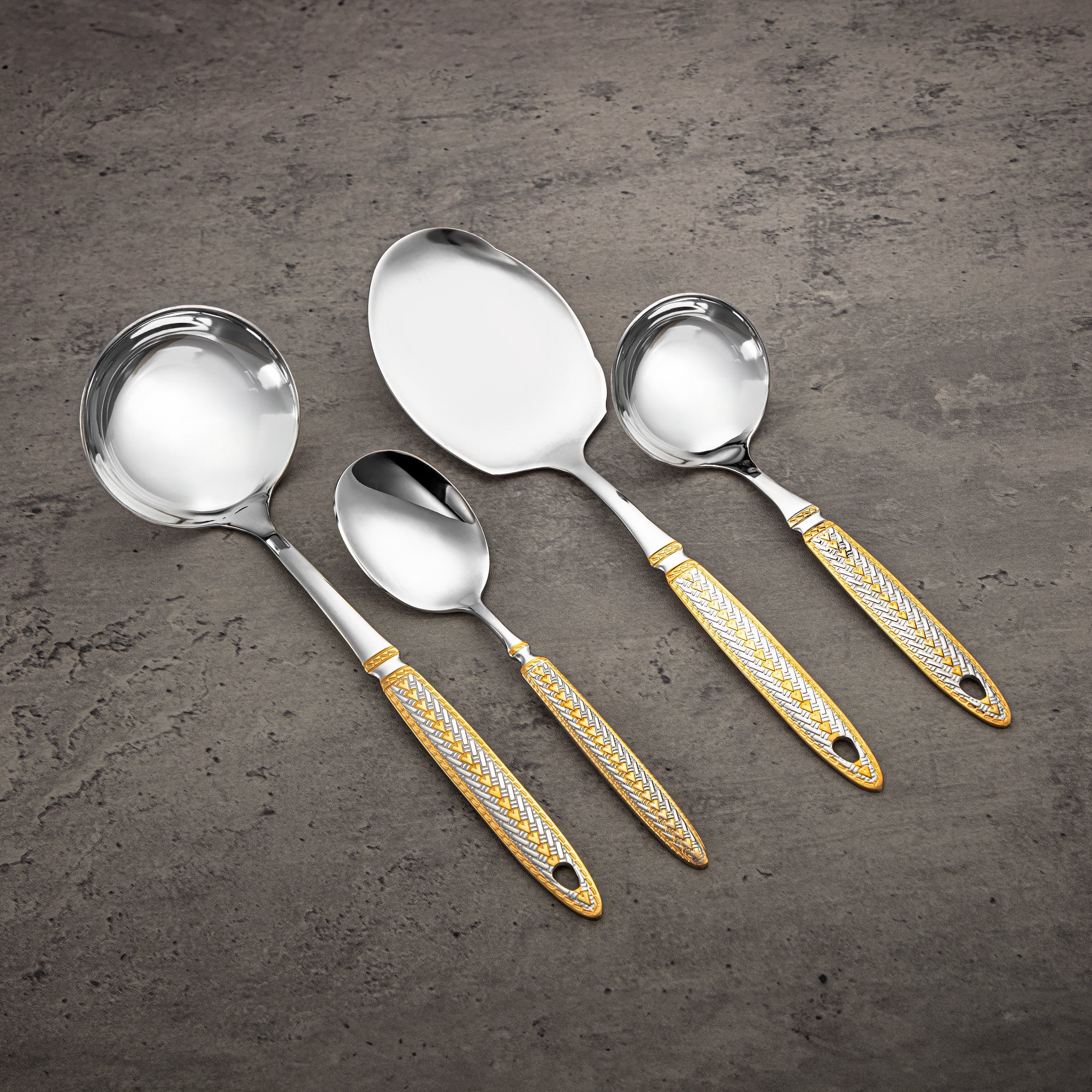 Almarjan Cutlery Set 84 Pieces, Stainless Steel, Leather Case, Silver & Gold (CUT0010434) Elegant Cutlery Set