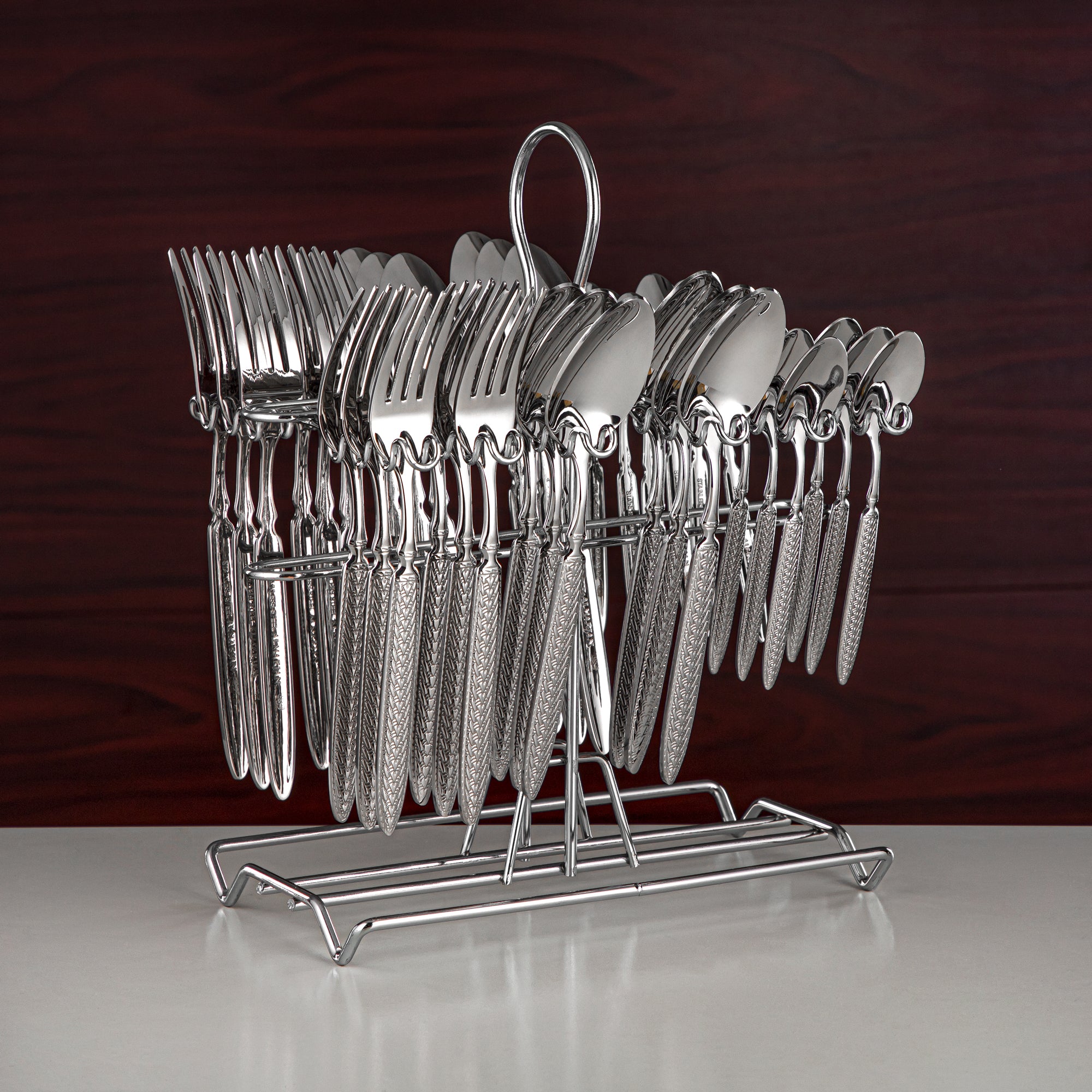 Almarjan Cutlery Set 36 Pieces, Stainless Steel, With Stand, Silver (CUT0010441) Elegant Cutlery Set