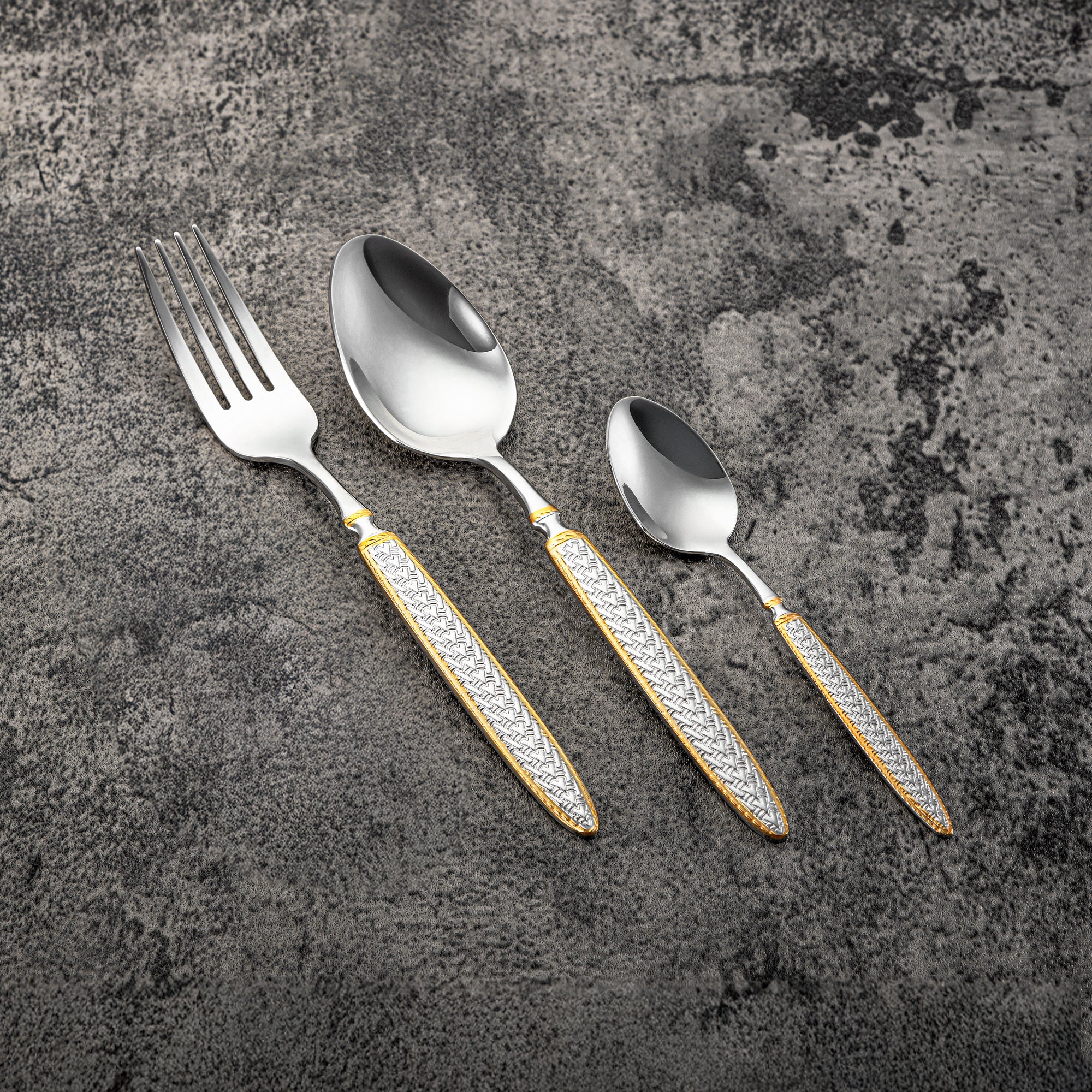 Almarjan Cutlery Set 36 Pieces, Stainless Steel, With Stand, Silver & Gold (CUT0010443) Elegant Cutlery Set