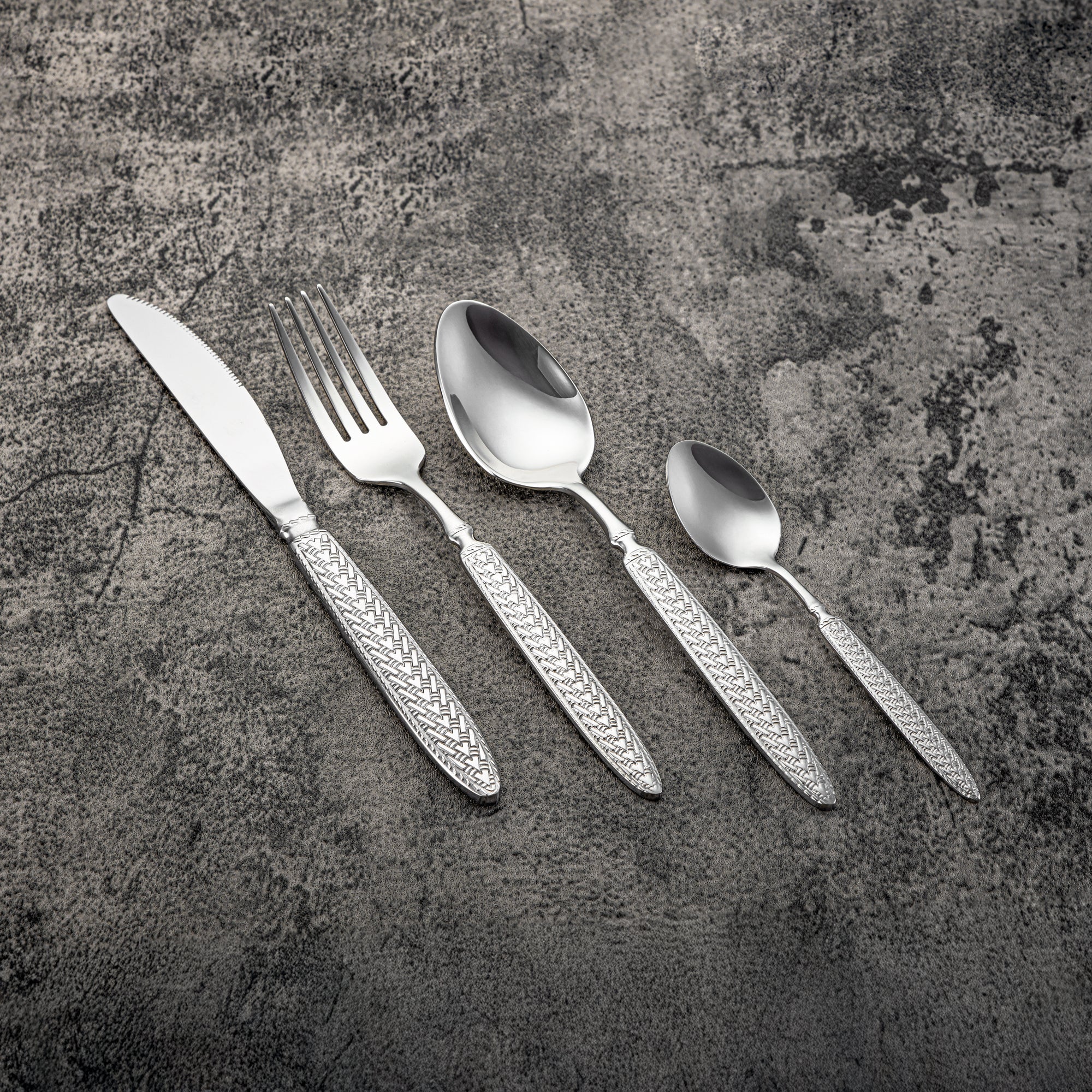 Almarjan Cutlery Set 32 Pieces, Stainless Steel, With Stand, Silver (CUT0010445) Elegant Cutlery Set
