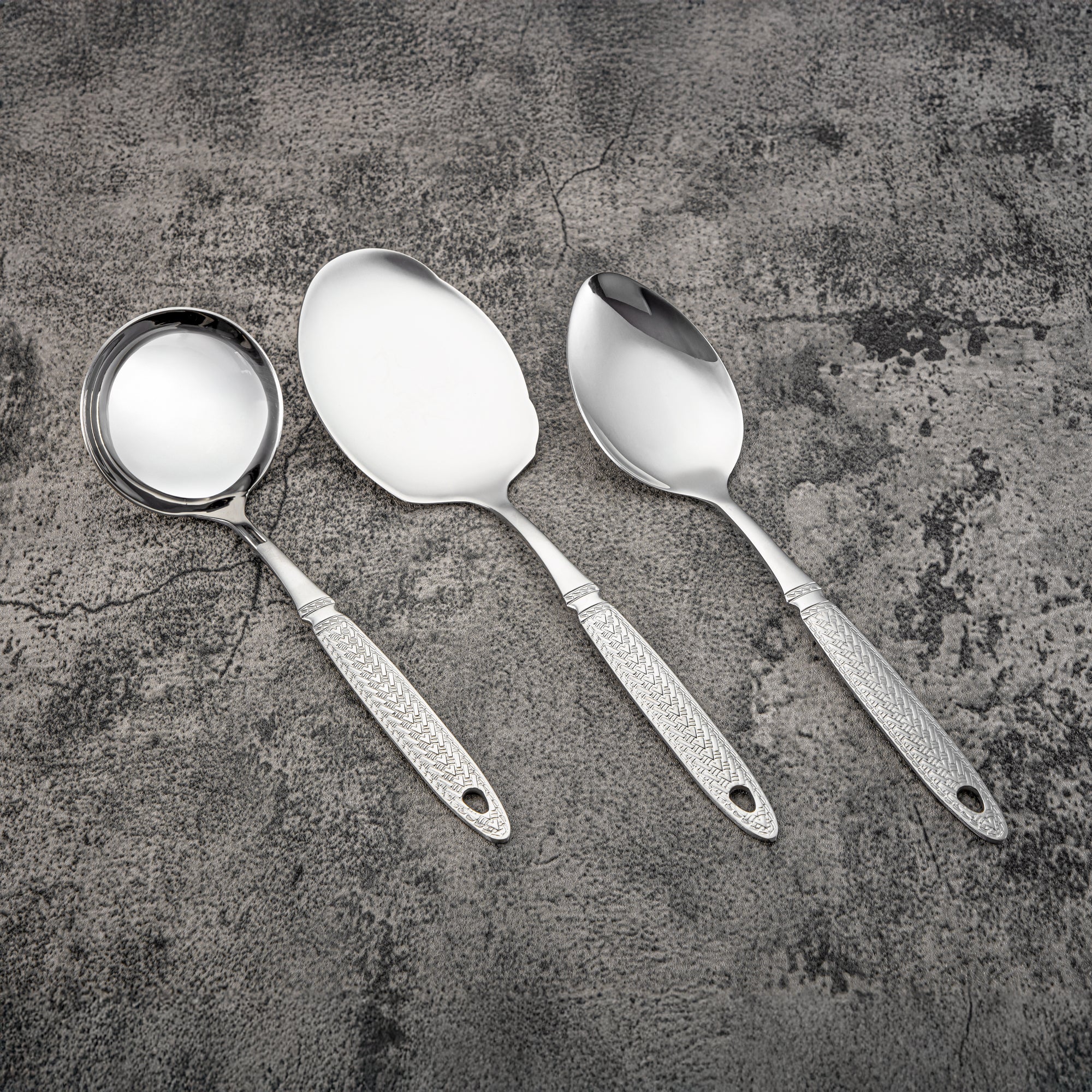 Almarjan Kitchen Tool Set 7 Pieces, Stainless Steel, With Stand, Silver (CUT0010469) Elegant Flatware