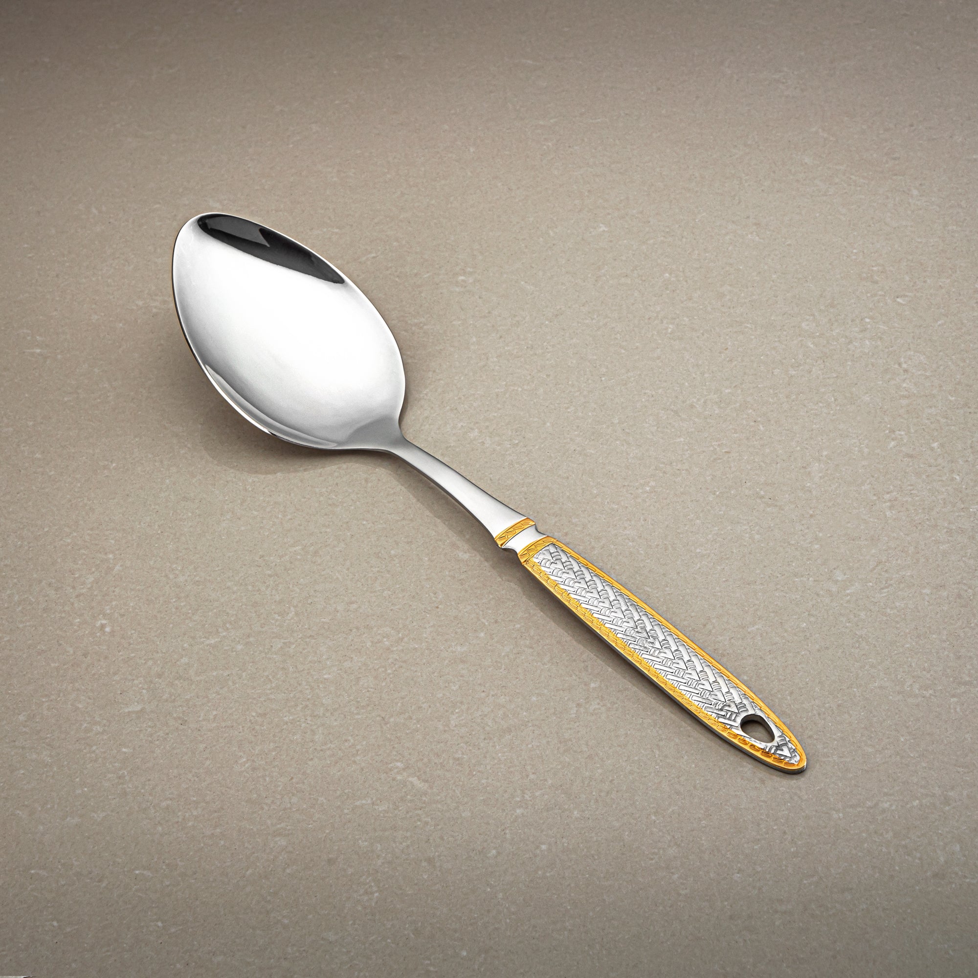 Almarjan Small Pasting Spoon, Stainless Steel, Silver & Gold (CUT0010487) Elegant Flatware