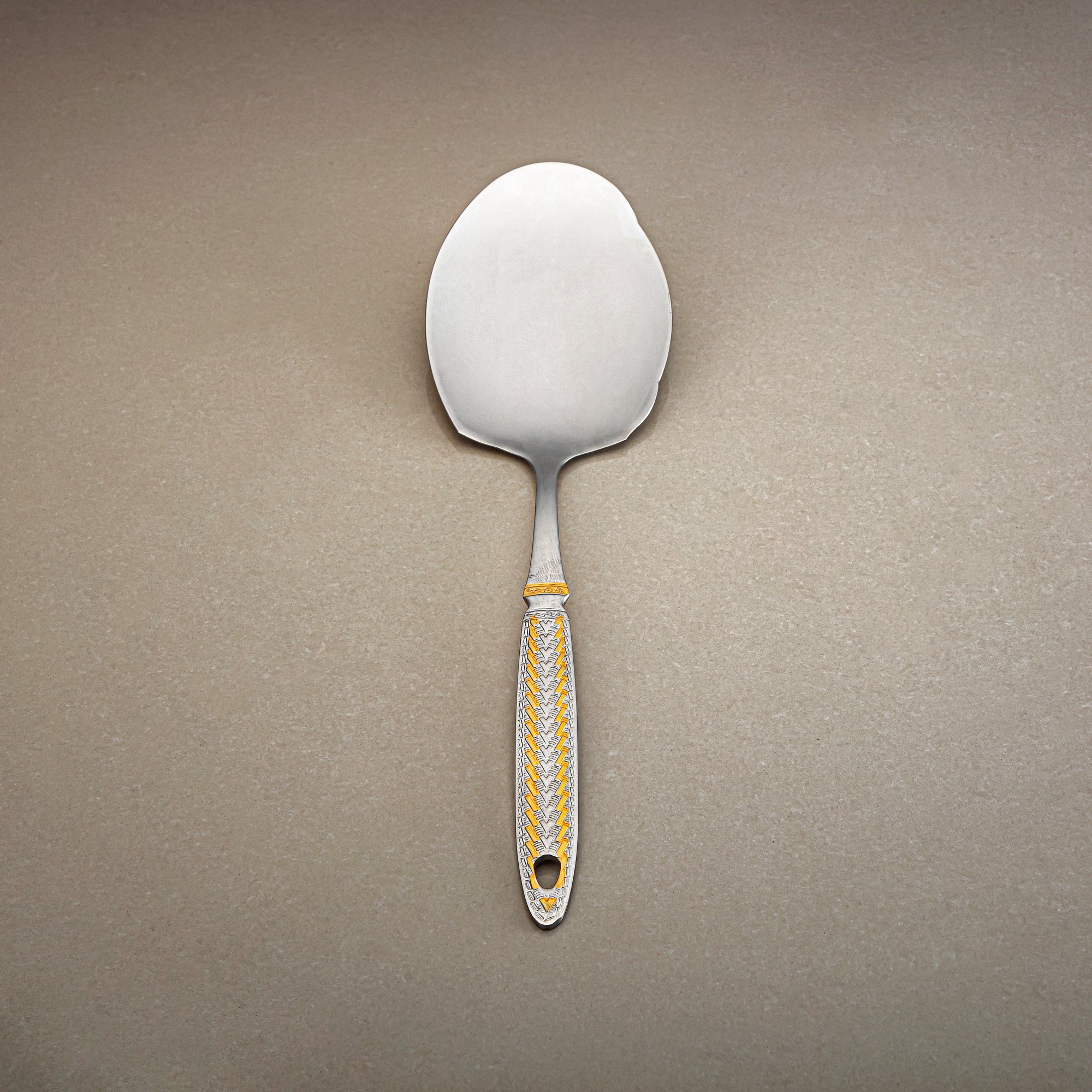 Almarjan Flat Rice Server, Stainless Steel, Silver & Gold (CUT0010495) Elegant Flatware