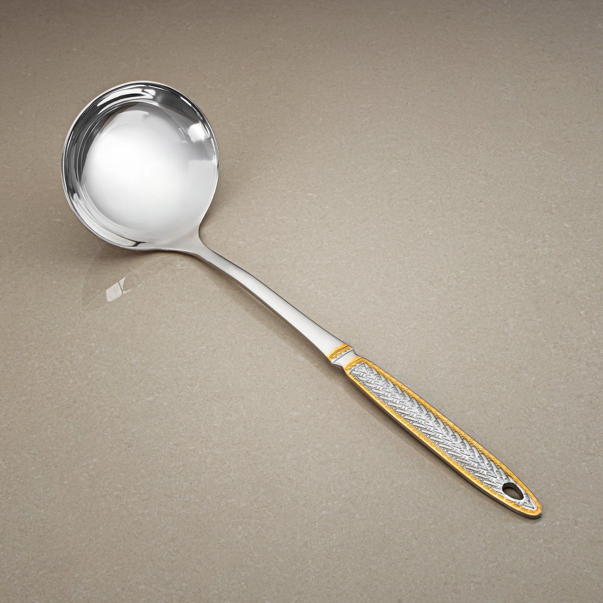 Almarjan Soup Ladle, Stainless Steel, Silver & Gold (CUT0010508) Elegant Flatware