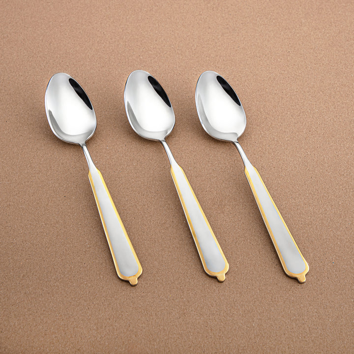 Almarjan 3-Piece Stainless Steel Dinner Spoon Set – Mirror Finish, Silver & Gold CUT1620030