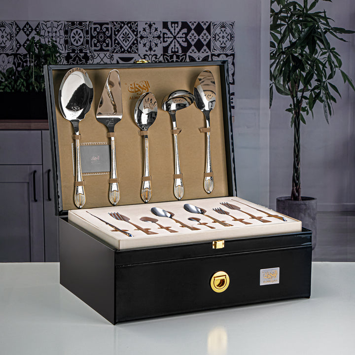 Almarjan 78 Pieces Stainless Steel Cutlery Set With Box Silver & Gold - DA004GLE013/78