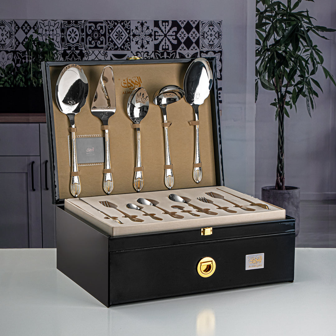 Almarjan 78 Pieces Stainless Steel Cutlery Set With Box Silver & Gold - DA064GLE013/78