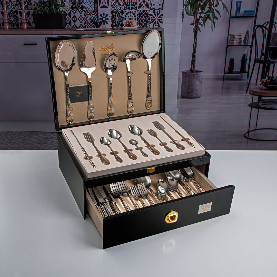 Almarjan 78 Pieces Stainless Steel Cutlery Set With Box Silver & Gold - DA064GLE013/78