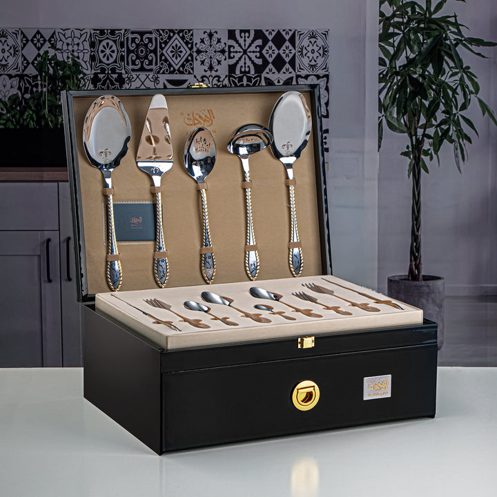 Almarjan 78 Pieces Stainless Steel Cutlery Set With Box Silver & Gold - DA273GLE013/78