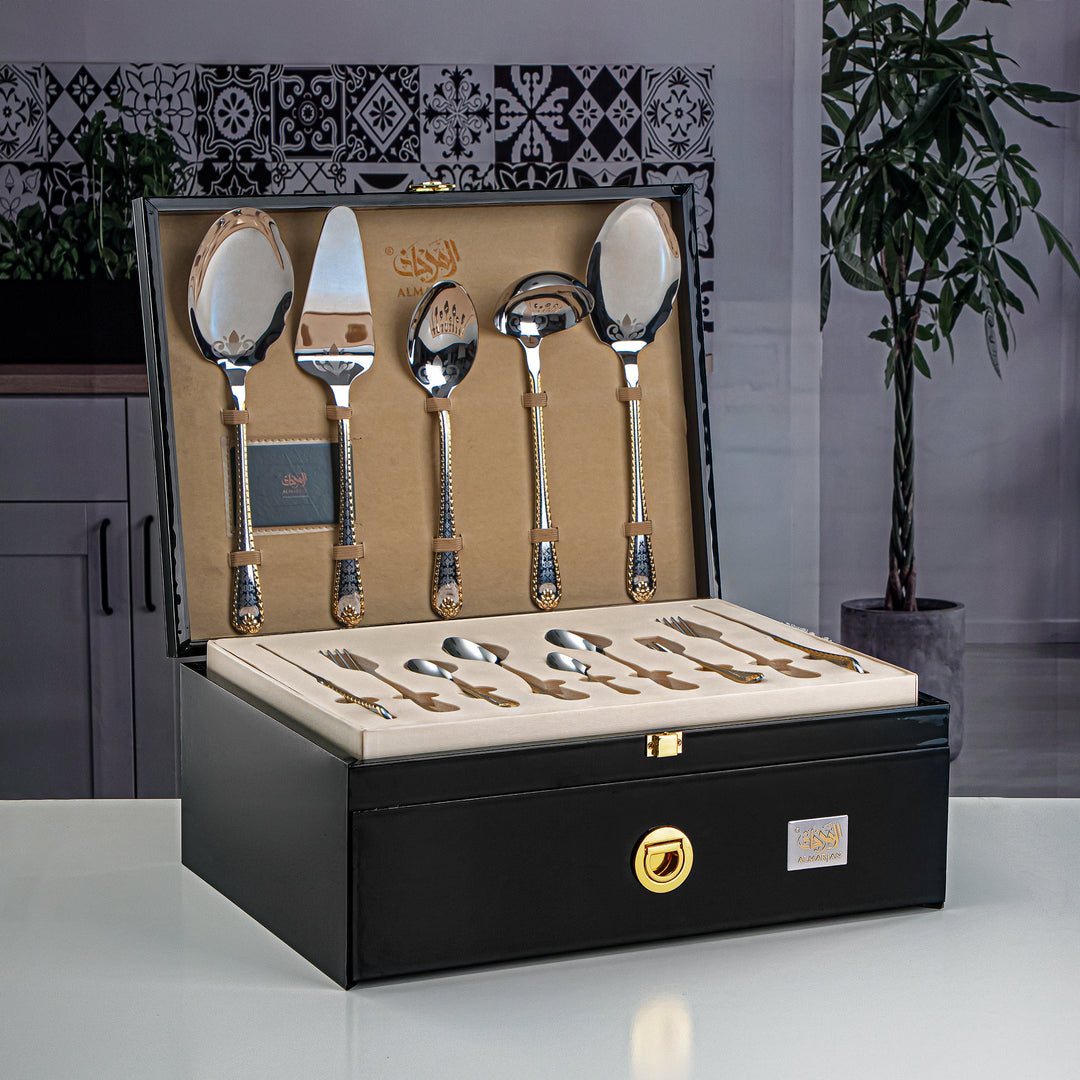Almarjan 78 Pieces Stainless Steel Cutlery Set With Box Silver & Gold - DA324GLE013/78