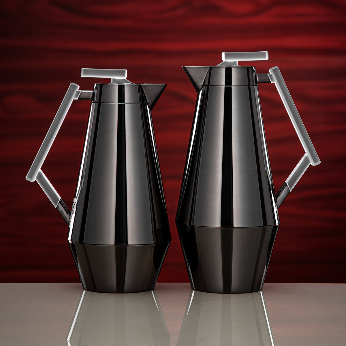 Almarjan Pearl White & Gold Metal Vacuum Flask Set 0.7L + 1L with Push ...