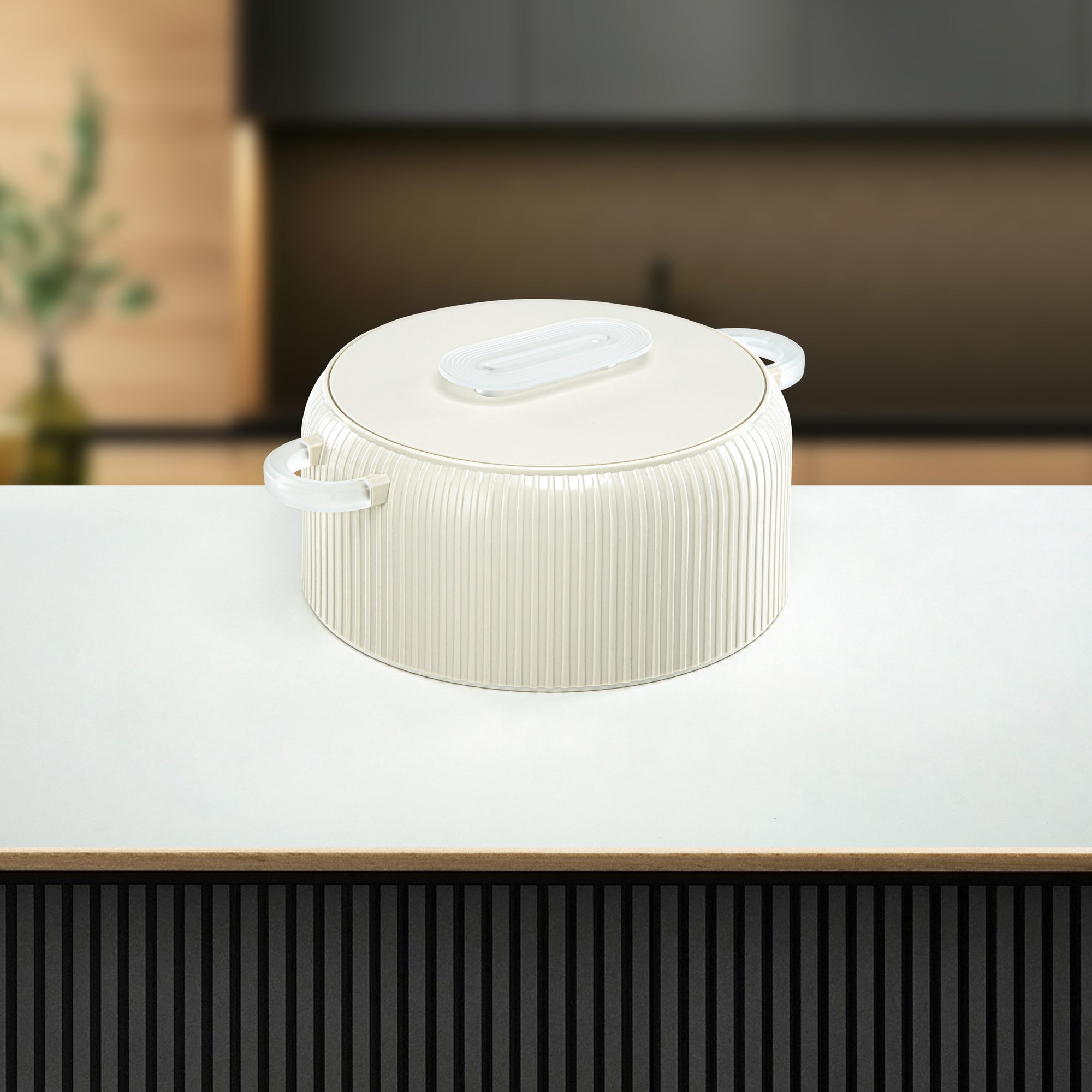 Almarjan Hot Pot Plastic, Set of 3 Pieces, Ivory & Frost, 2000ML + 4000ML + 6500ML (EK-200/400/650 MIV/FA) Ramadan Serveware