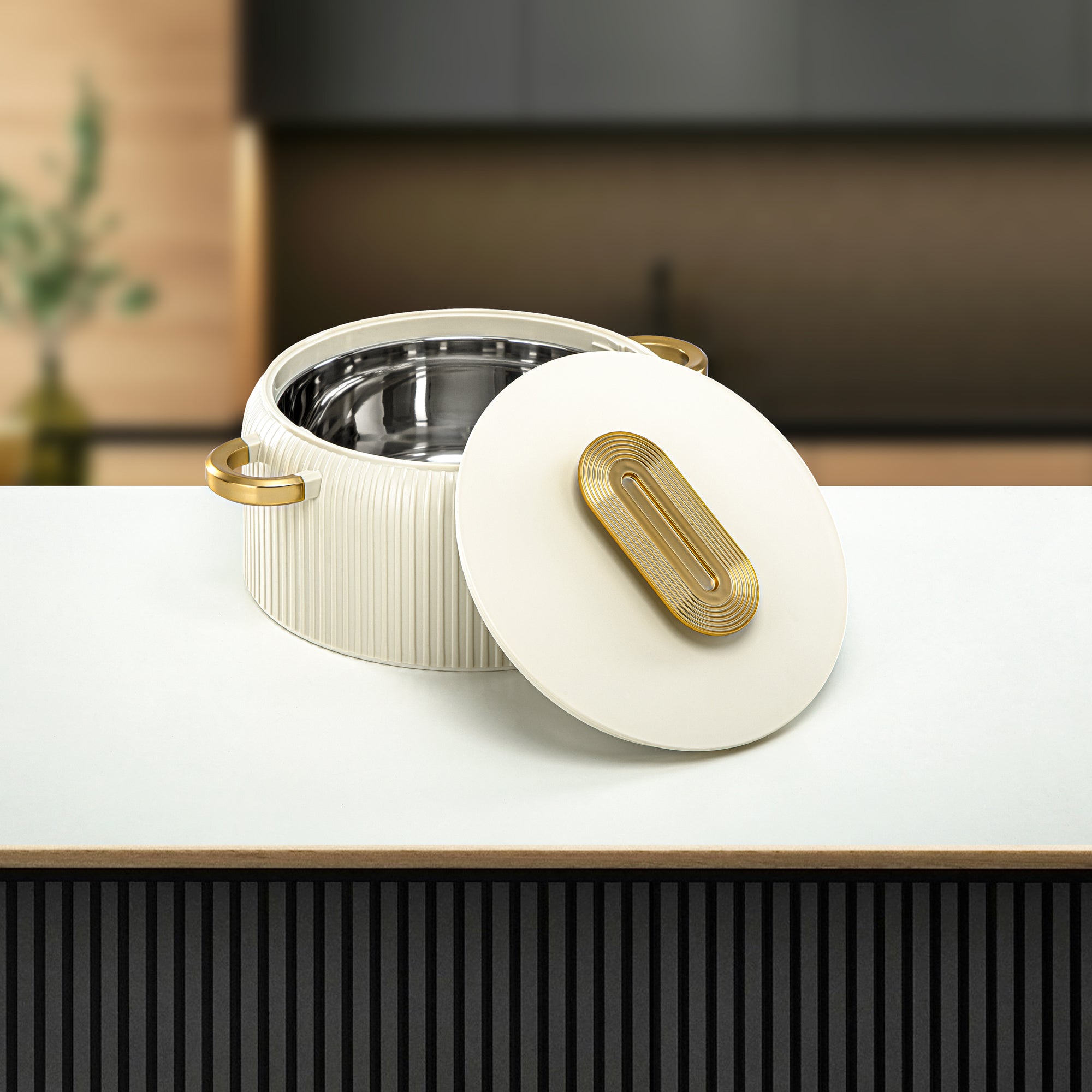 ألمرجان حرارات بلاستيك، مجموعة من 3 قطع، عاجي وذهبي، 2000 مل + 4000 مل + 6500 مل (EK-200/400/650 MIV/MG) أدوات تقديم رمضان