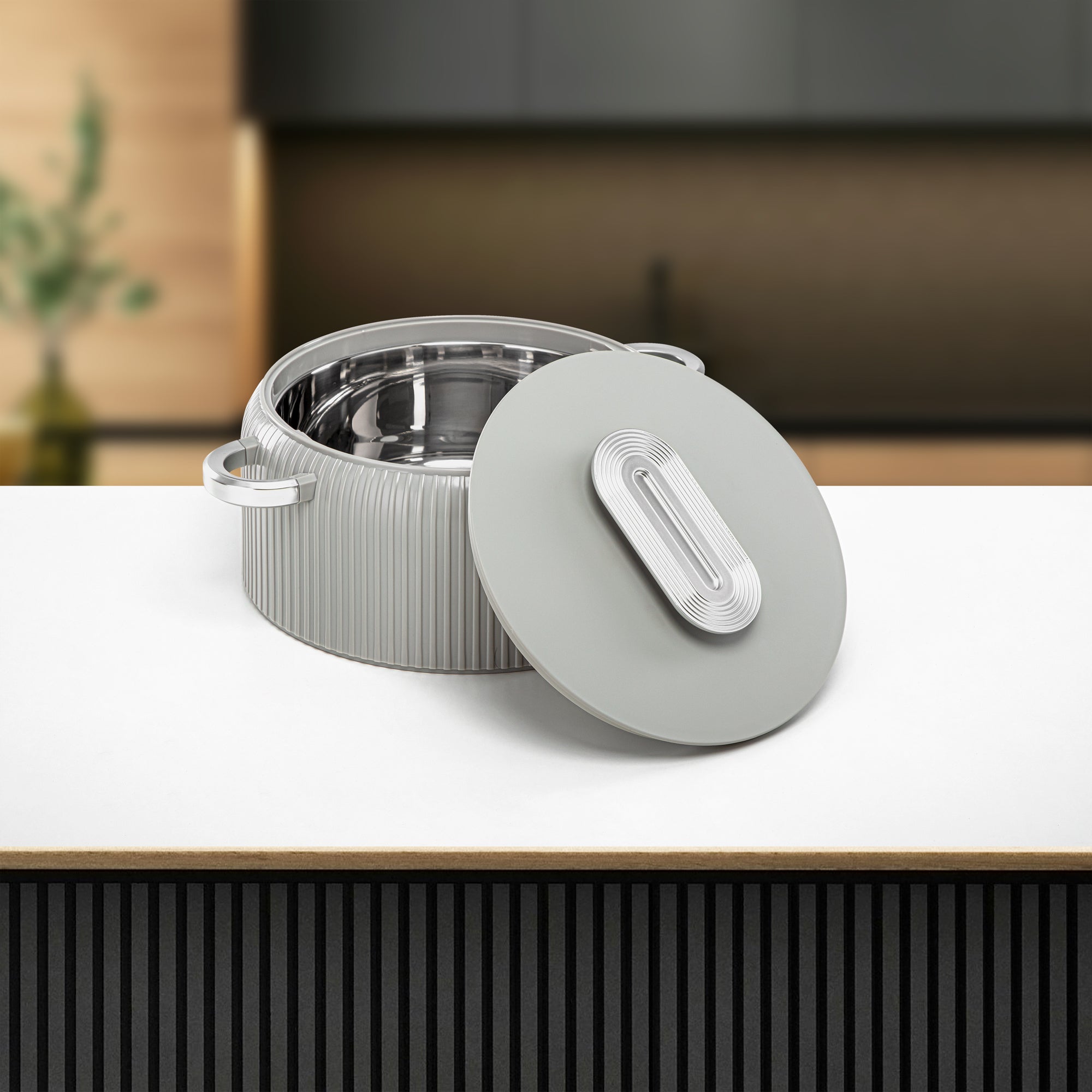 Almarjan Hot Pot Plastic, Set of 3 Pieces, Soft Grey & Silver, 2000ML + 4000ML + 6500ML (EK-200/400/650 MSG/MC) Ramadan Serveware