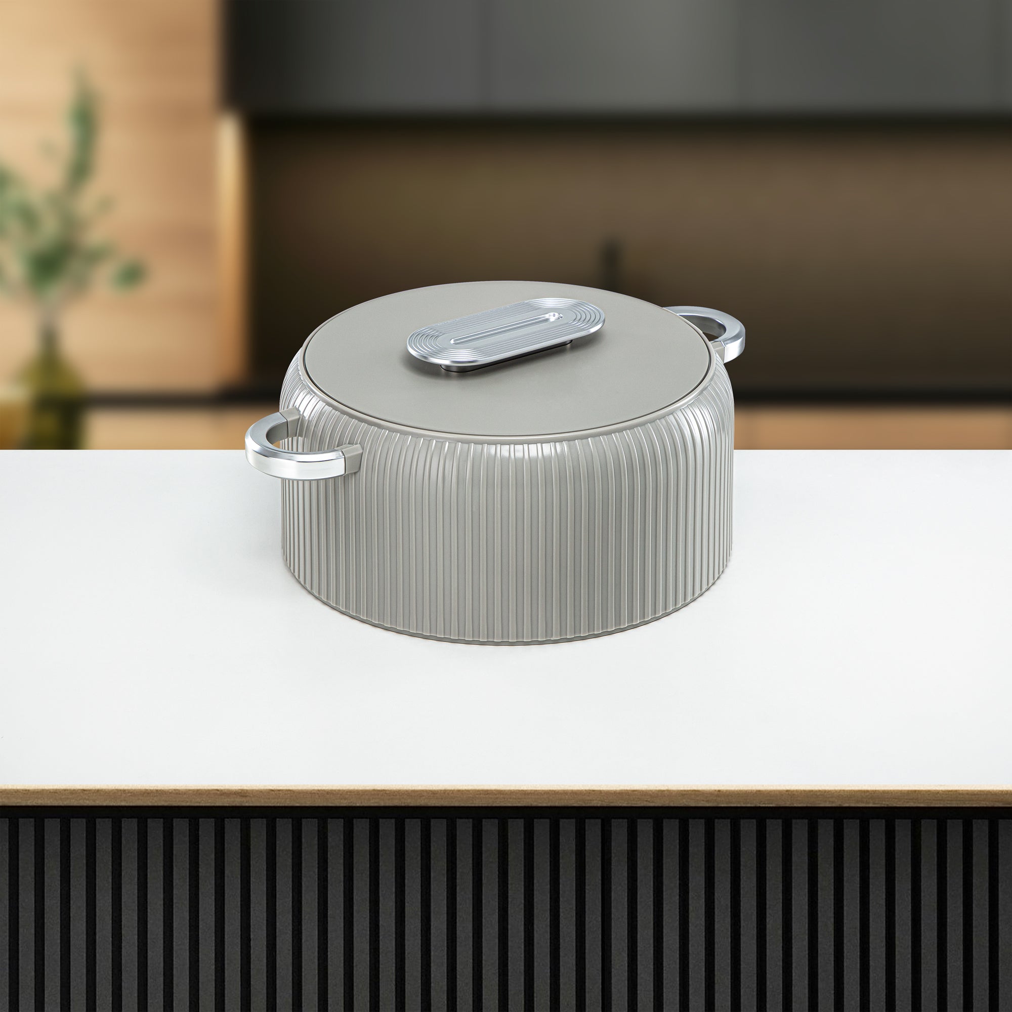 Almarjan Hot Pot Plastic, Set of 3 Pieces, Soft Grey & Silver, 2000ML + 4000ML + 6500ML (EK-200/400/650 MSG/MC) Ramadan Serveware