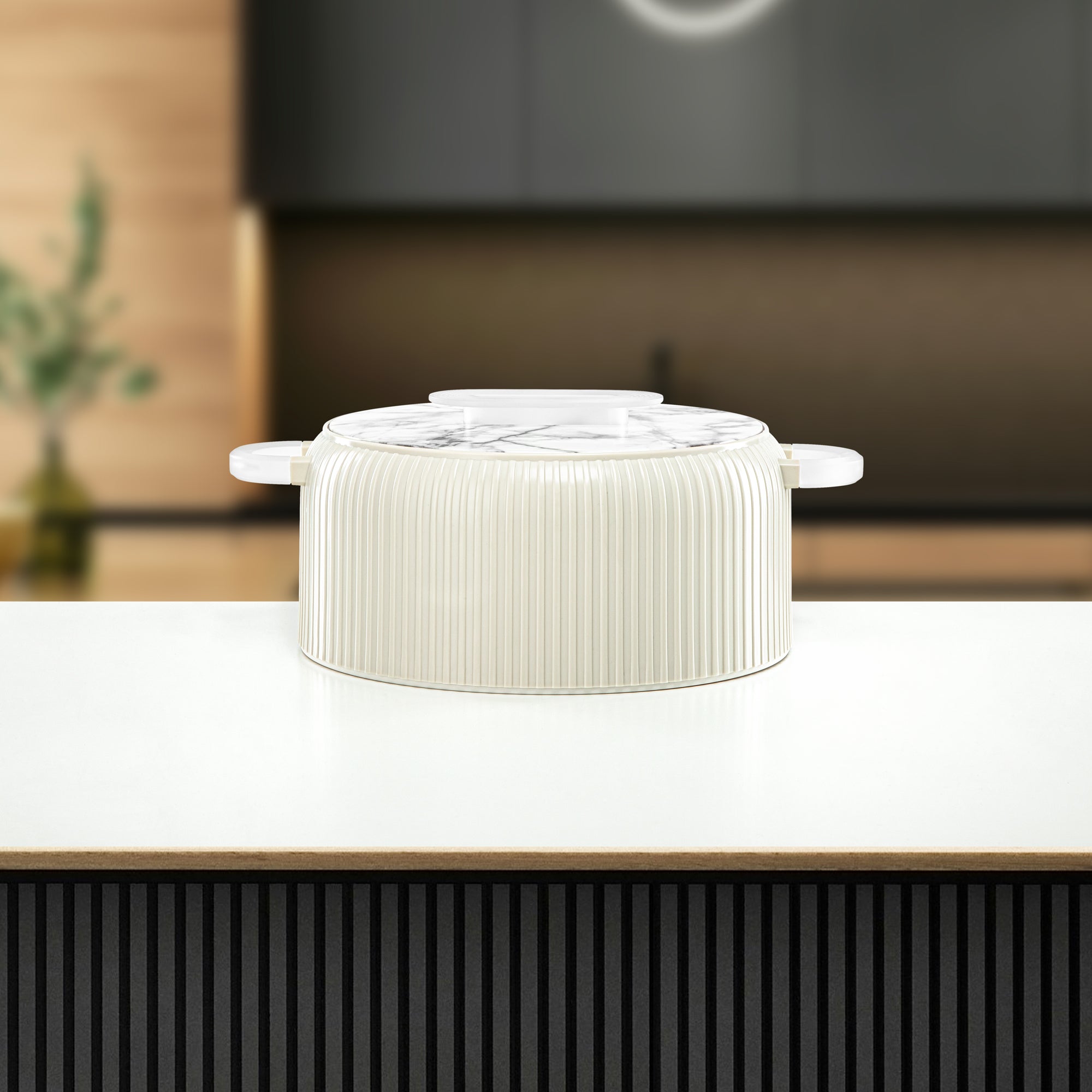 Almarjan Hot Pot Plastic, Set of 3 Pieces, White & Frost, 2000ML + 4000ML + 6500ML (EK-200/400/650 WM/FA) Ramadan Serveware