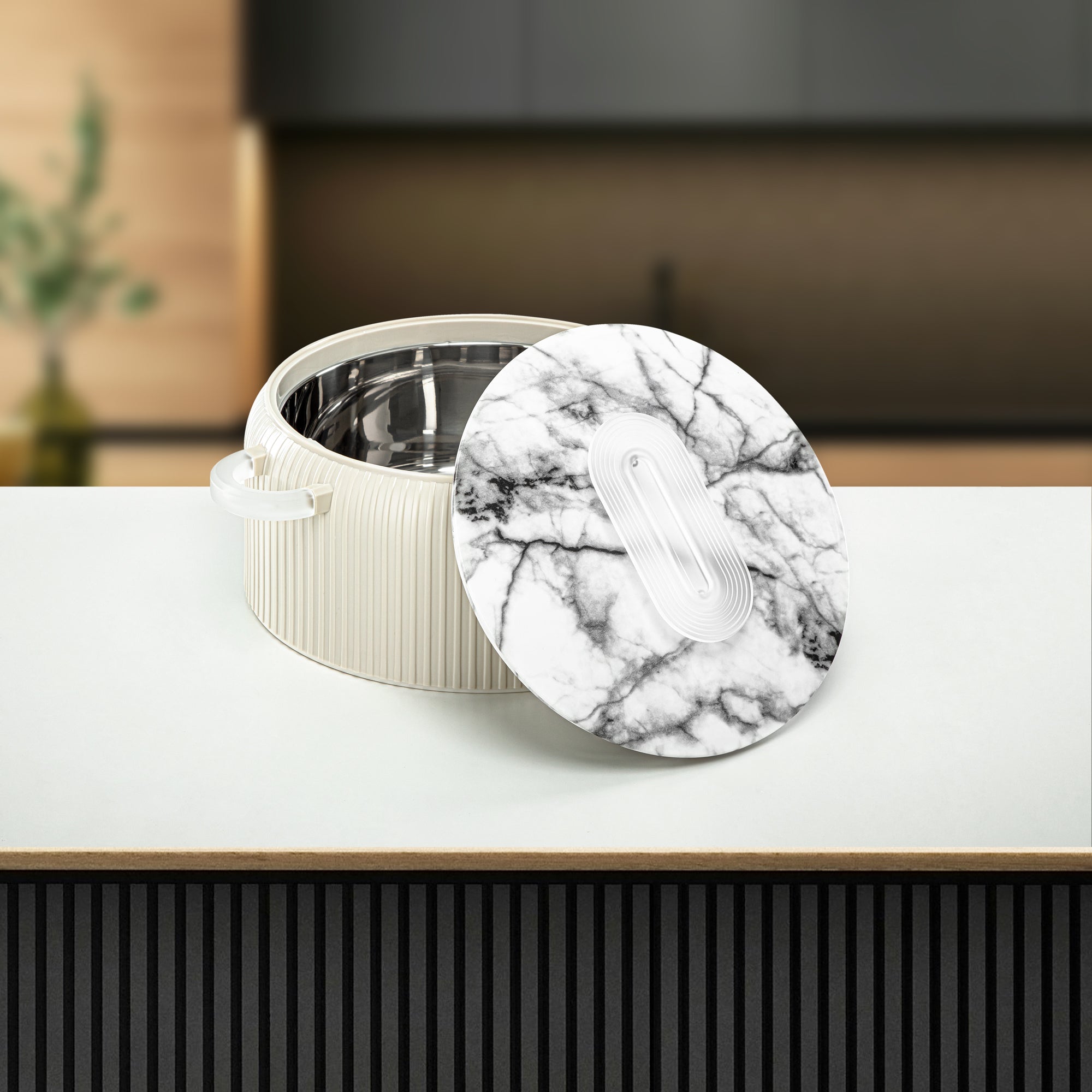 Almarjan Hot Pot Plastic, Set of 3 Pieces, White & Frost, 2000ML + 4000ML + 6500ML (EK-200/400/650 WM/FA) Ramadan Serveware