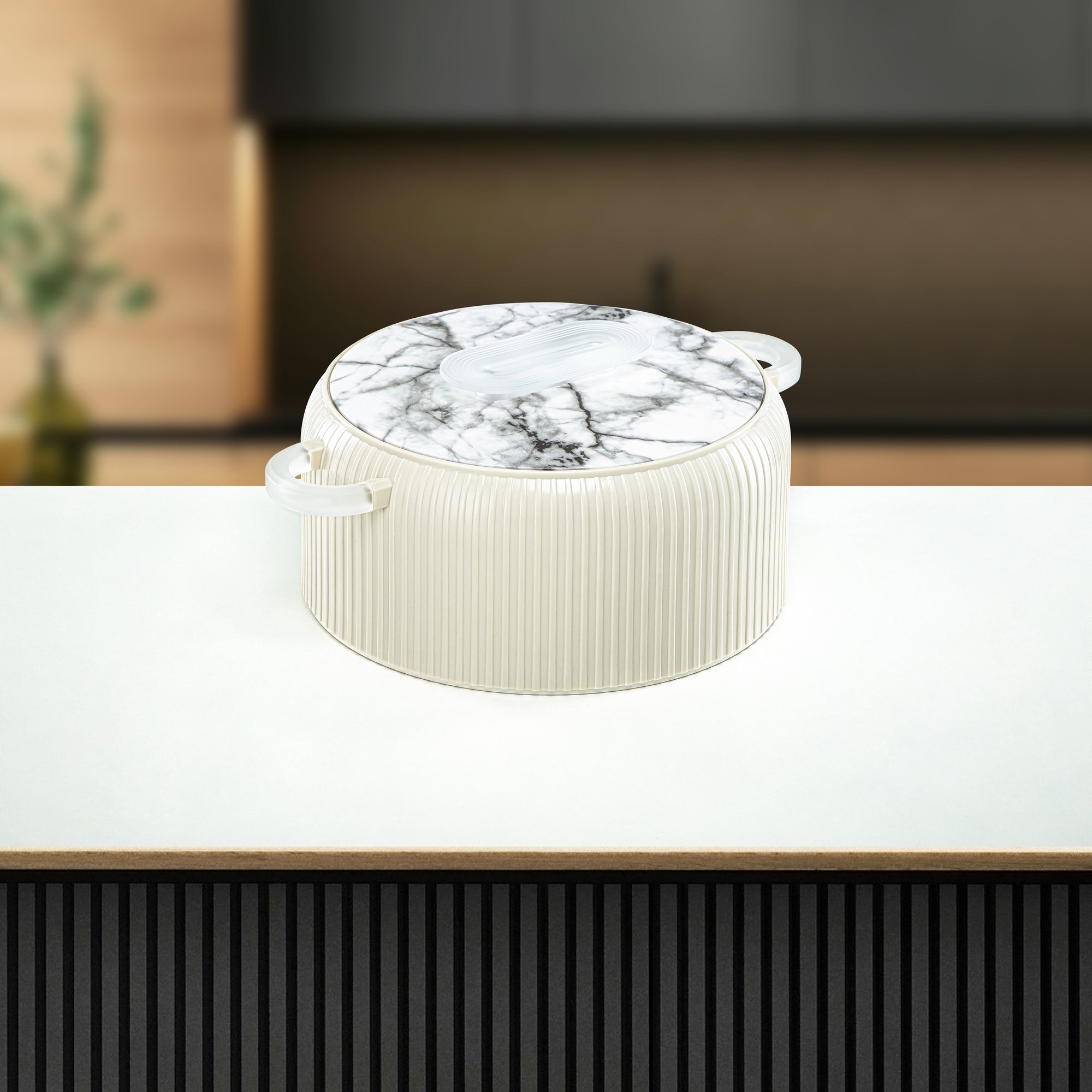 Almarjan Hot Pot Plastic, Set of 3 Pieces, White & Frost, 2000ML + 4000ML + 6500ML (EK-200/400/650 WM/FA) Ramadan Serveware