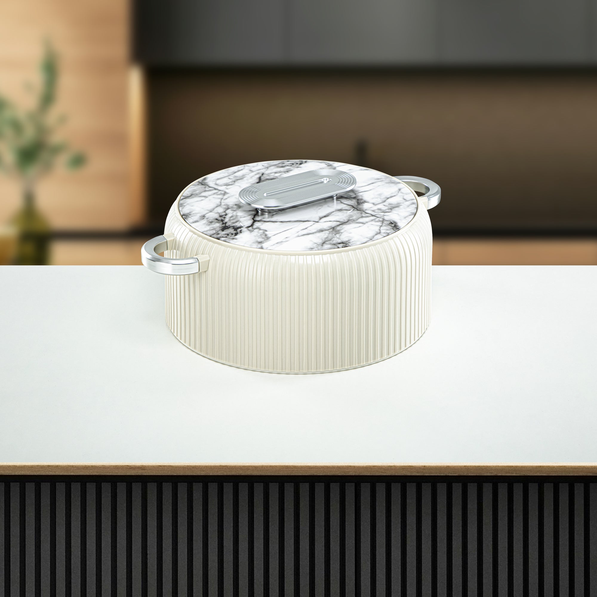 Almarjan Hot Pot Plastic, Set of 3 Pieces, White & Silver, 2000ML + 4000ML + 6500ML (EK-200/400/650 WM/MC) Ramadan Serveware