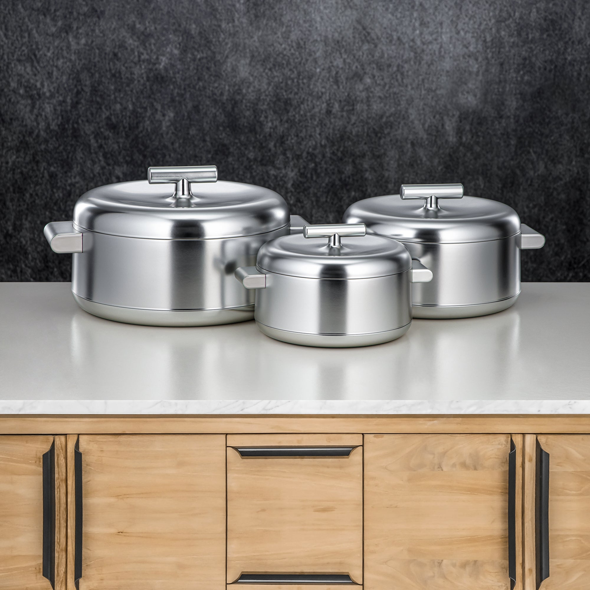 Almarjan Hot Pot Set ABS 1L, 2.5L, 3L Matt silver (EL-100/250/300 ALLMC)