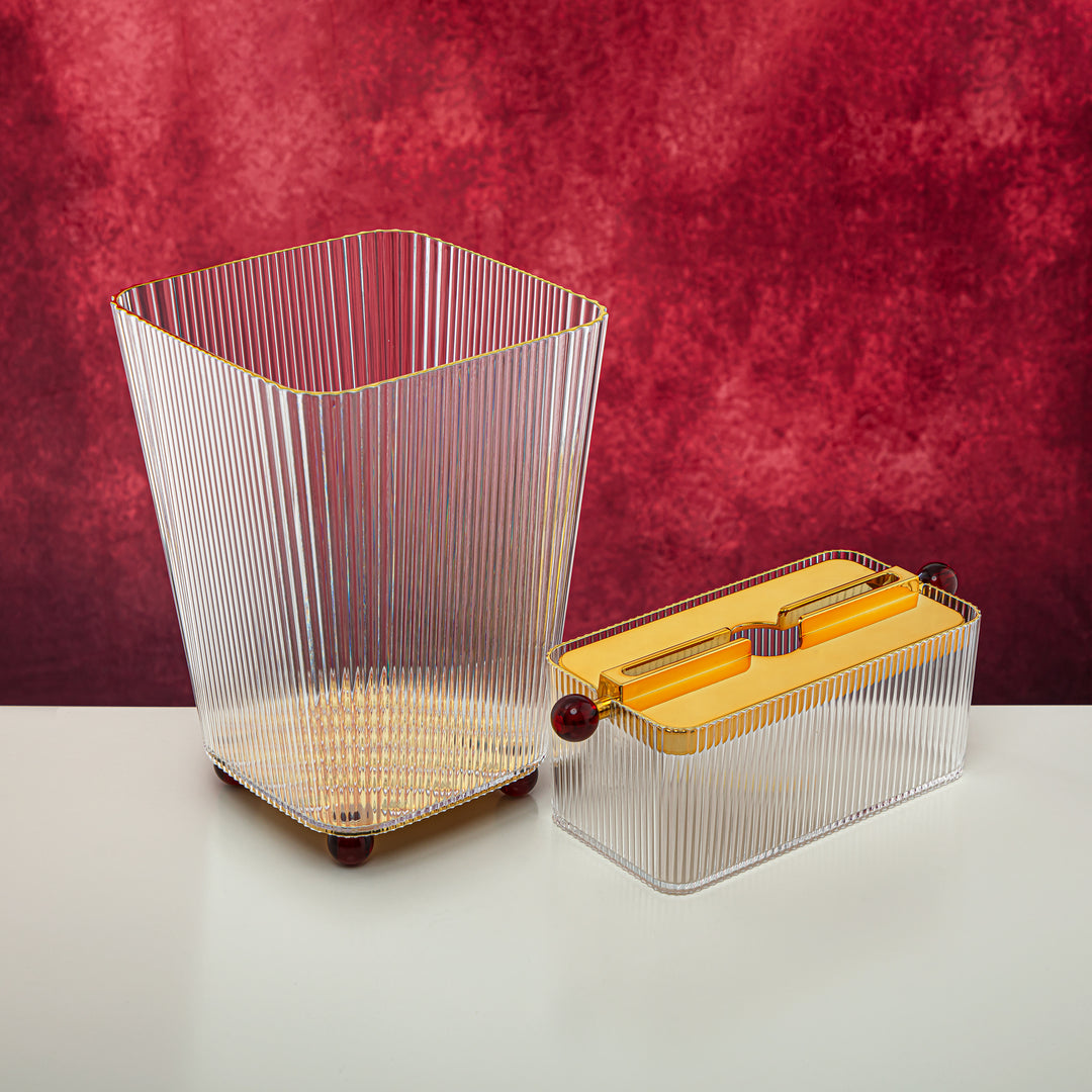 Almarjan 2 Pieces Acrylic Dustbin & Tissue Box Set - FB01/02 MAR/G