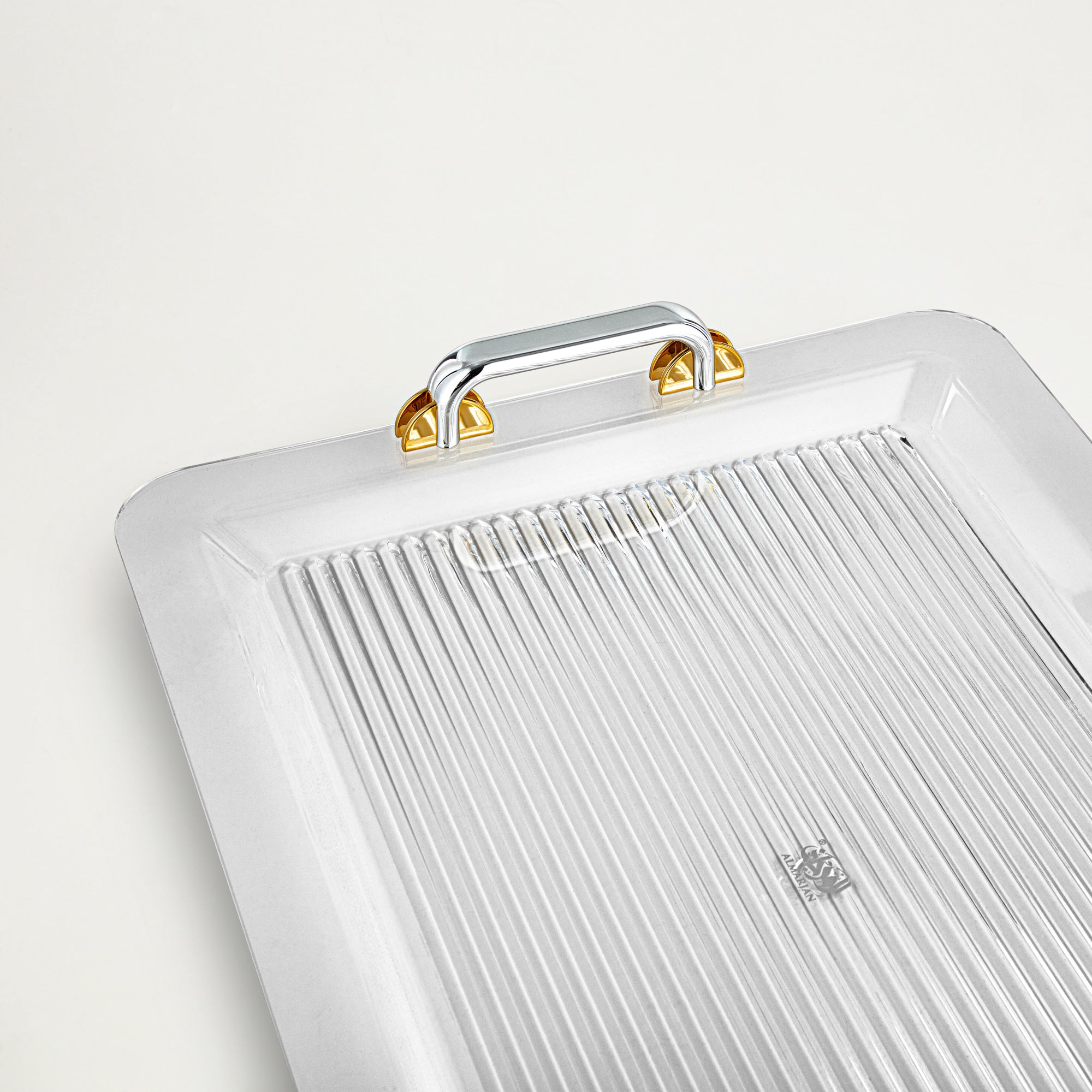 صينية تقديم المرجان مقاس 55 سم، مقبض أكريليك، فضي وذهبي (FB06-550 G/C) أواني تقديم رمضان