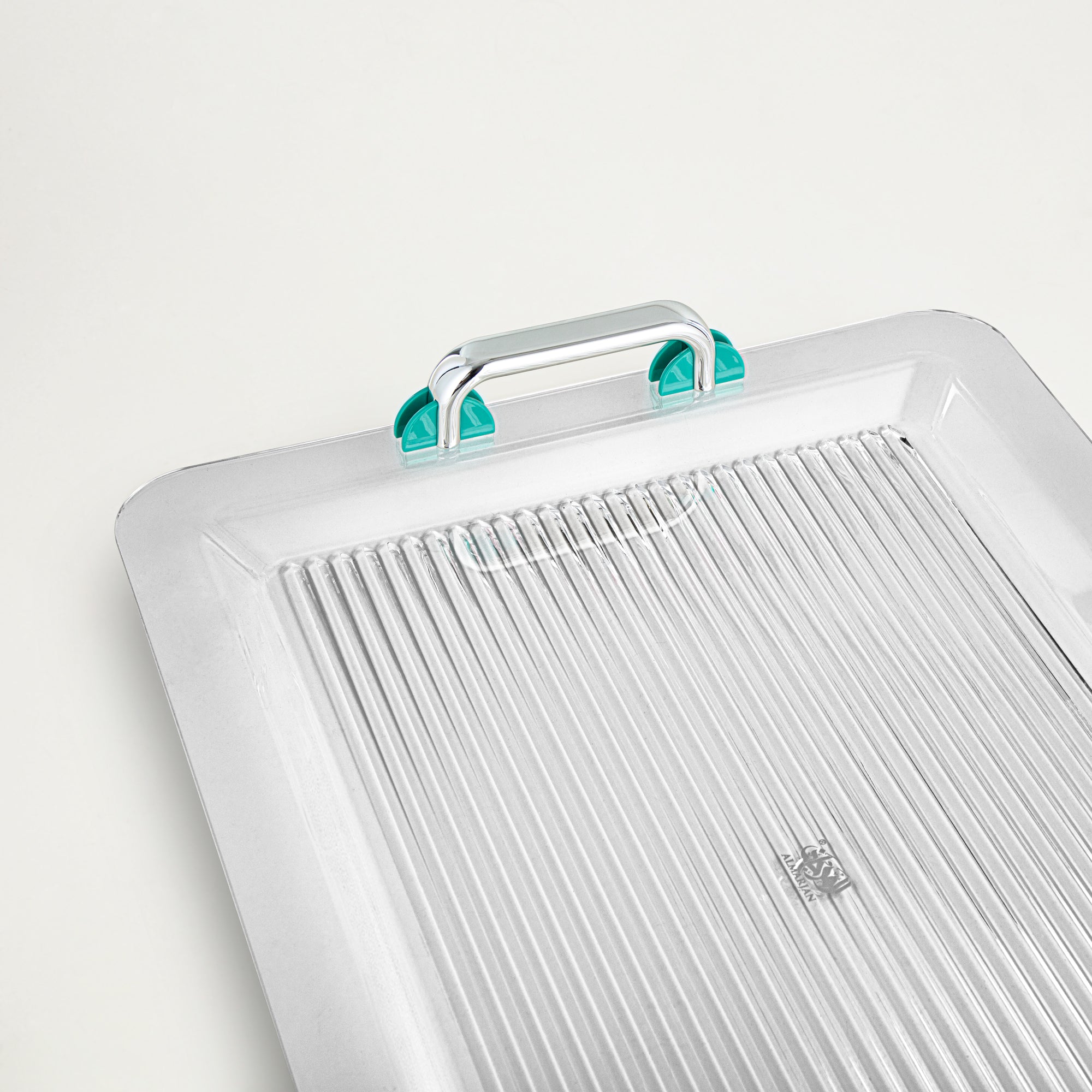 صينية تقديم المرجان مقاس 55 سم، أكريليك، فضي، مقبض أخضر تيفاني (FB06-550 TF/C) أواني تقديم رمضان