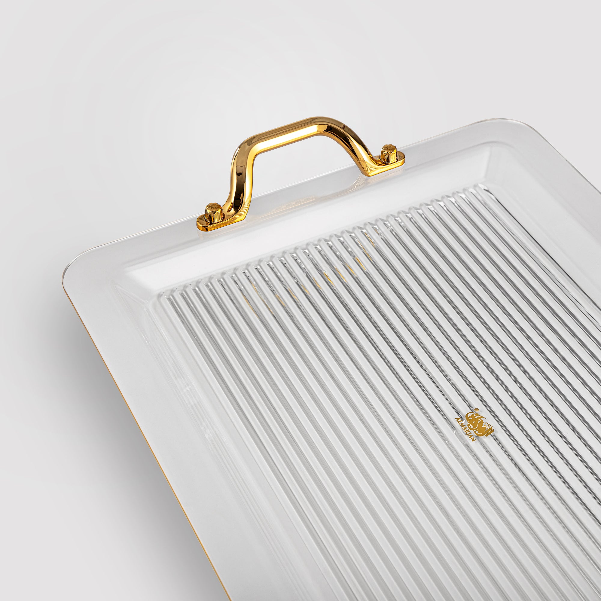 Almarjan 55CM Acrylic Serving Tray, Clear & Gold | FB07-550 ALLG