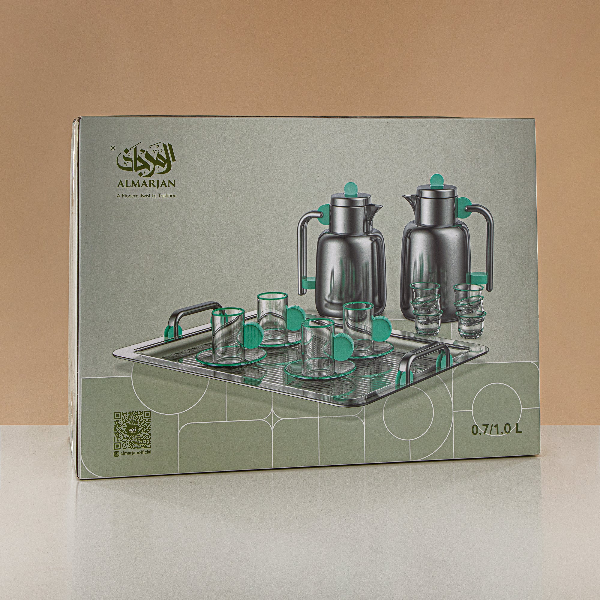 Almarjan Vacuum Flask Set 21 Pieces - 0.7L + 1.0L, Silver & Tiffany Green (FB808-21 TF/C) - Elegant Serveware for Gatherings