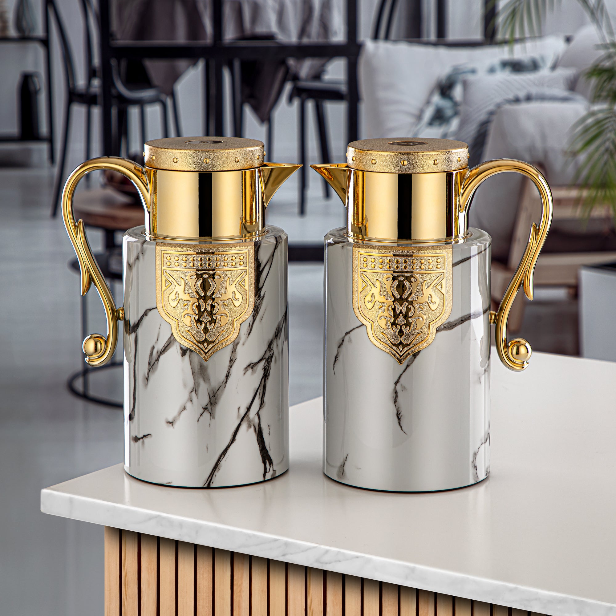 Almarjan 2 Pieces Vacuum Flask Set Marble & Gold - FG207 AB-100 GRMR/G